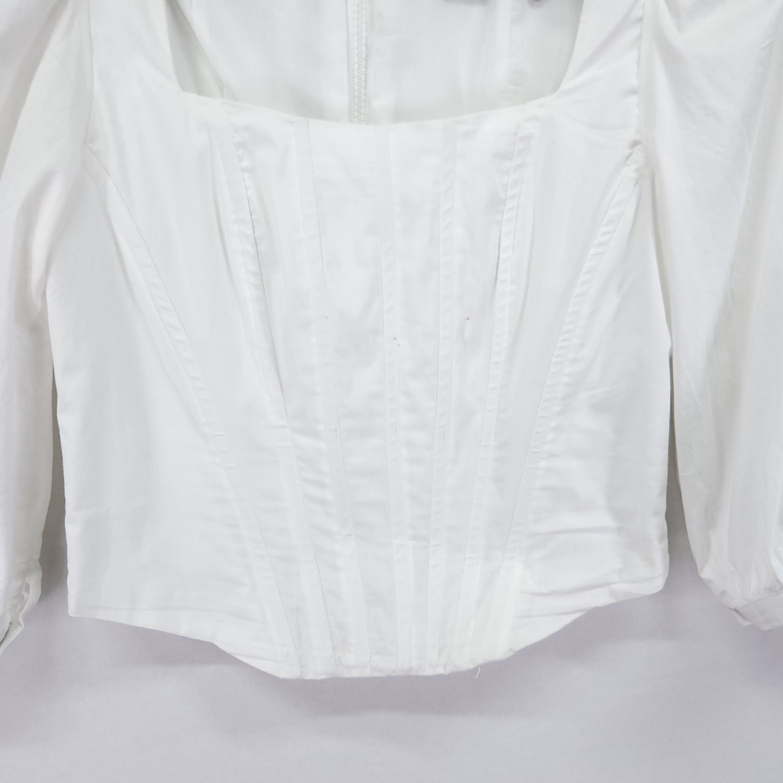 Jason Wu Corset Peasant Top Womens Small White Puffy Sleeve Full Zip Back
