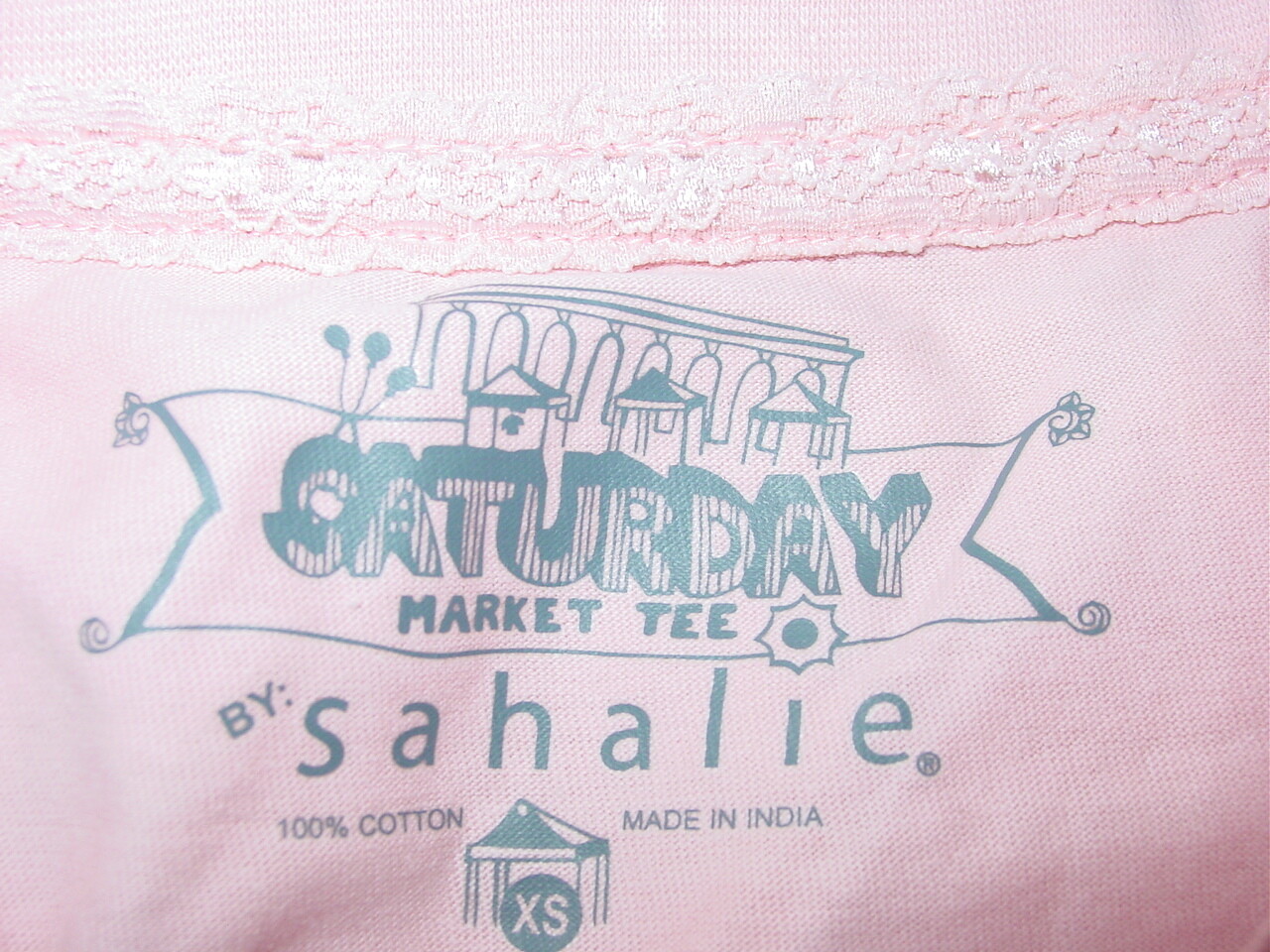 Sahalie Saturday Market Tee Light Pink T Shirt Knit Top Spiritual Medalli-XS NEW