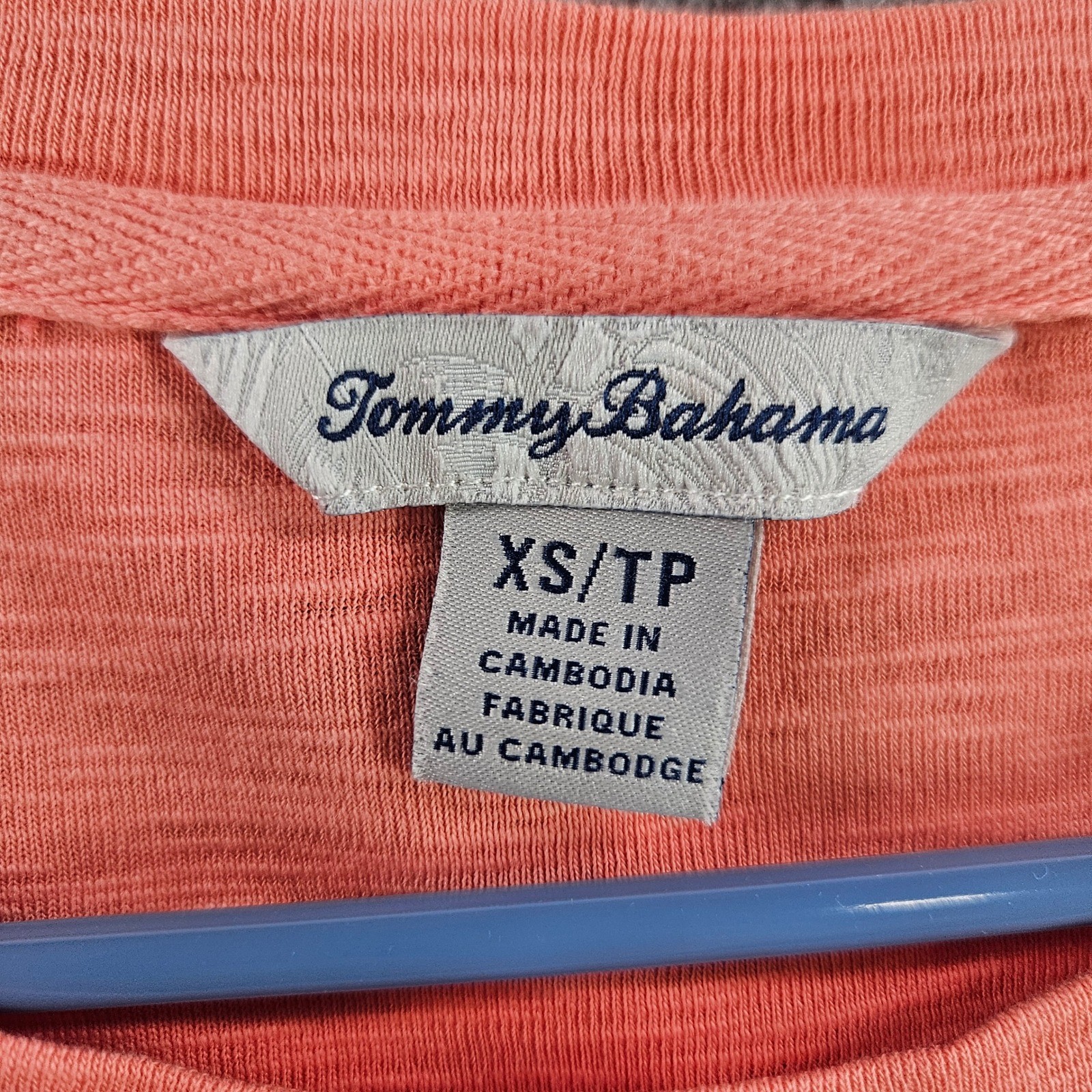 Tommy Bahama Womens XS Coral Orange Slub Knit Cotton Curved Hem Top 22970