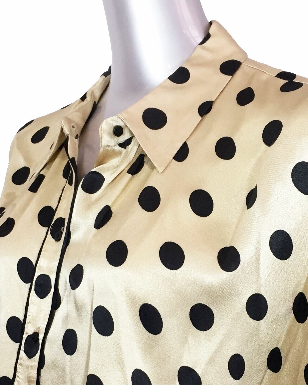 Zara Pajama Style Silk Shirt Polka Dot Mod Retro Twee Satin Vintage Shiny New