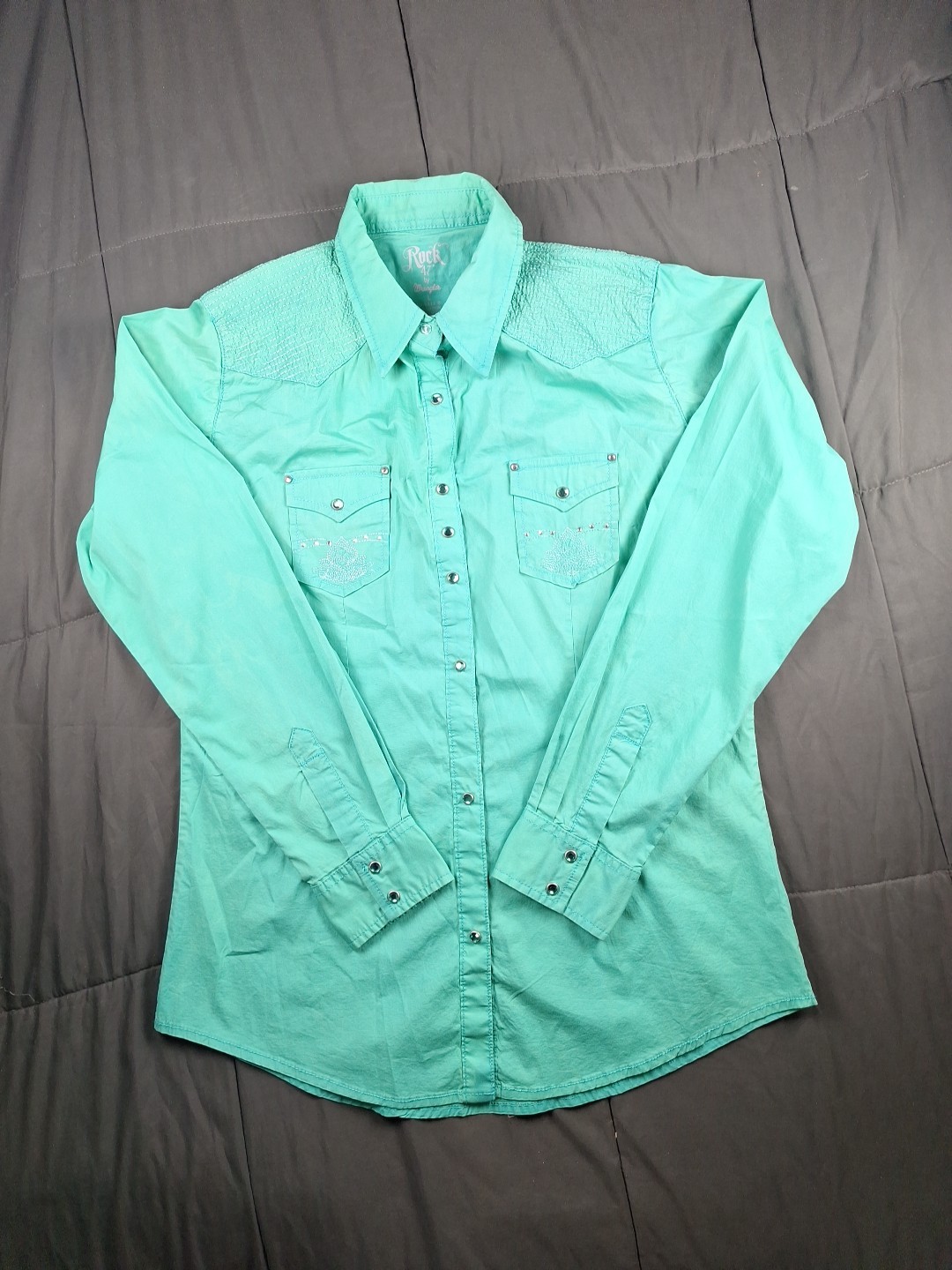 Rock 47 by Wrangler Shirt Gem Snap Embroidery Gemstone Rhinestones Womens Large