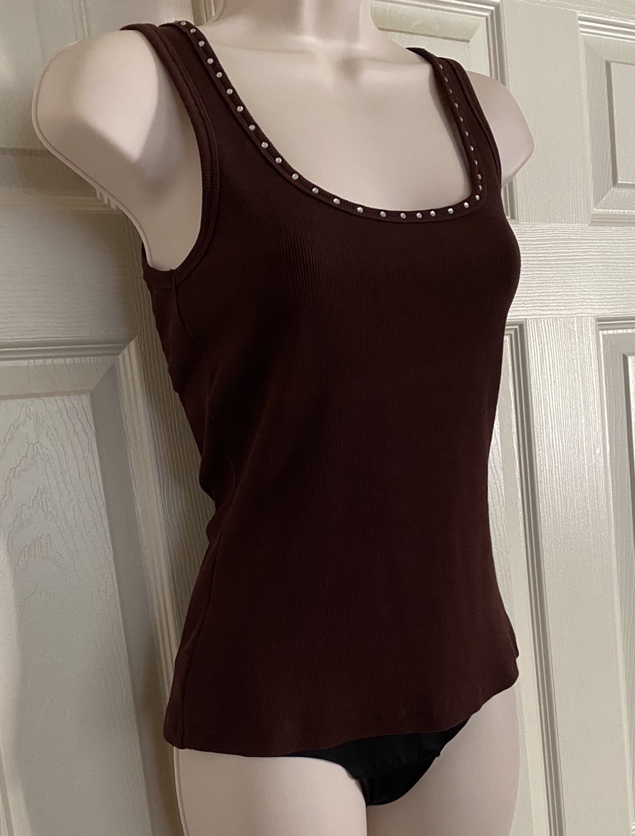 Y2K Fashion Bug Perfect Fit ~ Brown Grunge Glam Rhinestone Scoop Neck Tank Top S