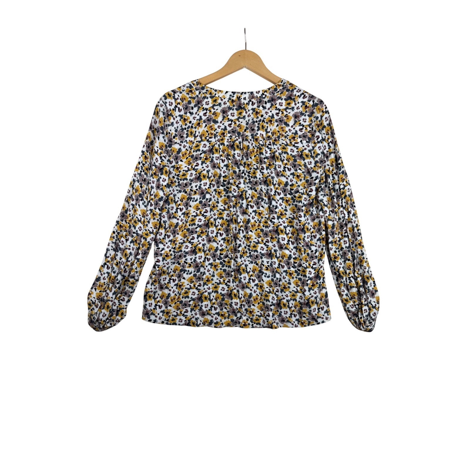 Loft Floral Print Long Sleeve Blouse size Small White/Yellow