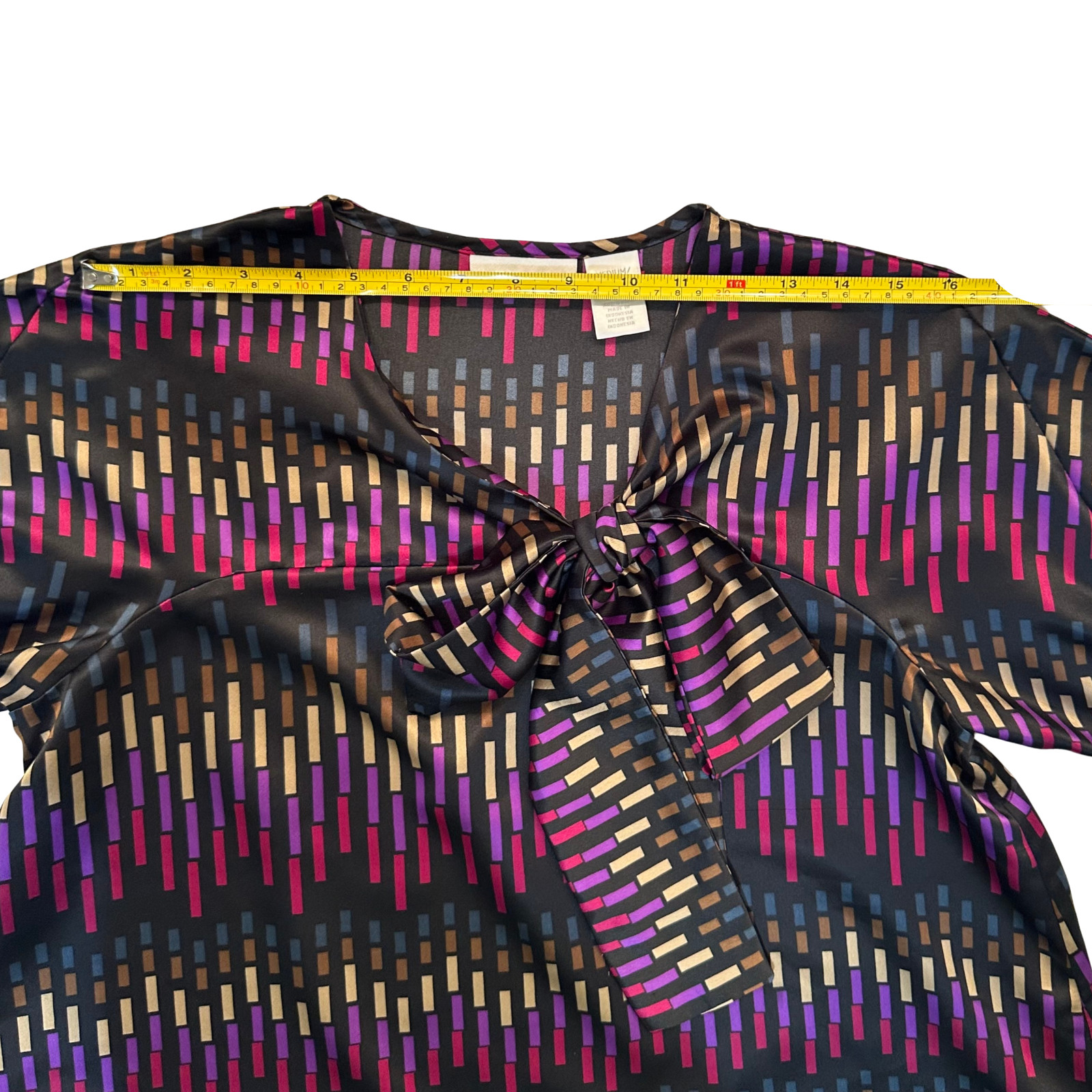 Worthington M Multicolor Geometric Vertical Print Blouse with Self-Tie Bow