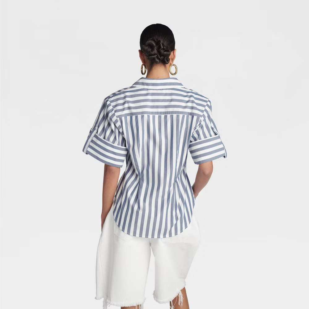 KBB by KAHLANA Women Short Sleeve’ The Hourglass Button-Down Shirt’ – Blue