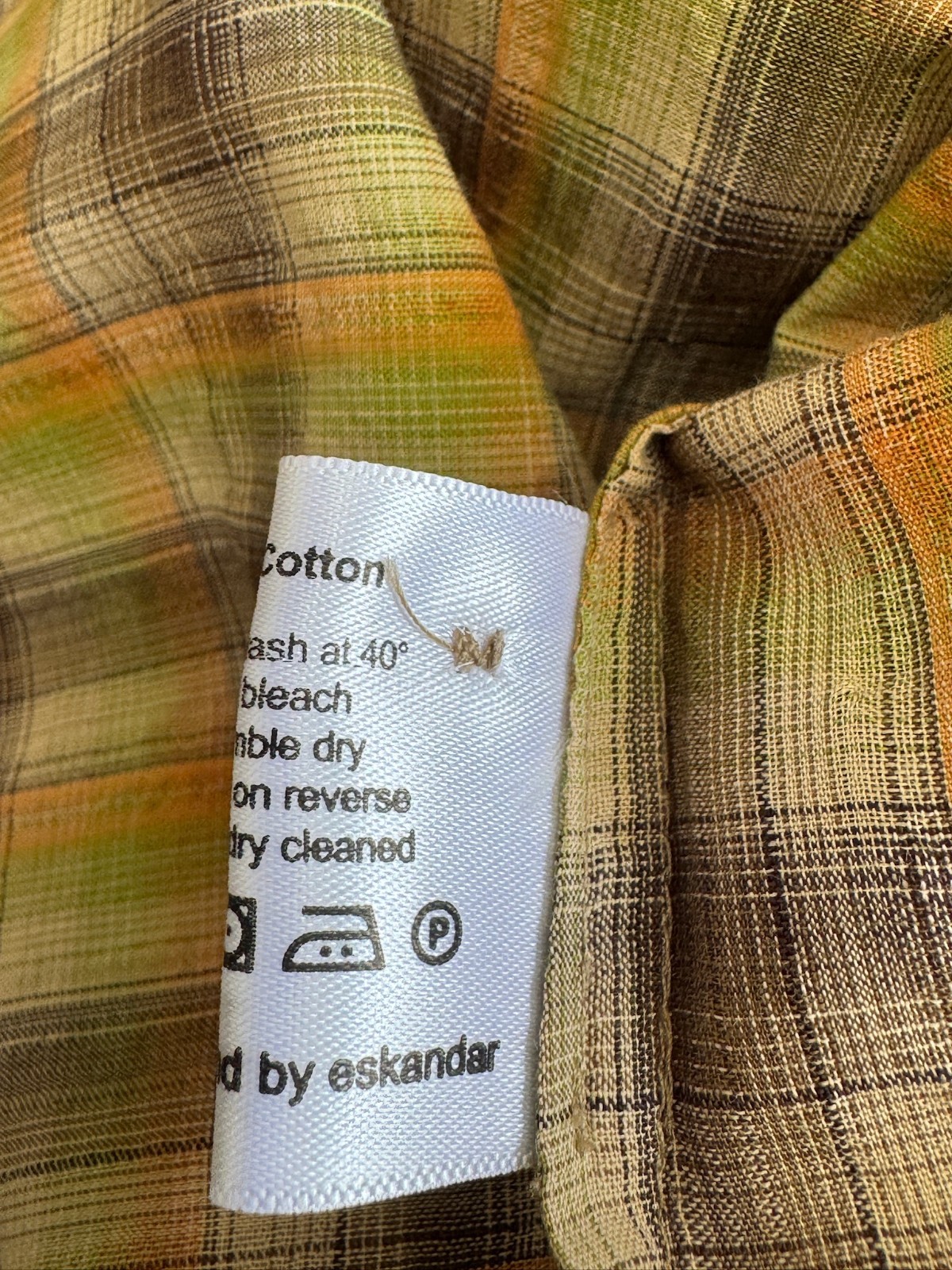 Eskandar Multicolor Check Cotton Double Stand Collar Slim A Line Shirt Sz 2 NEW