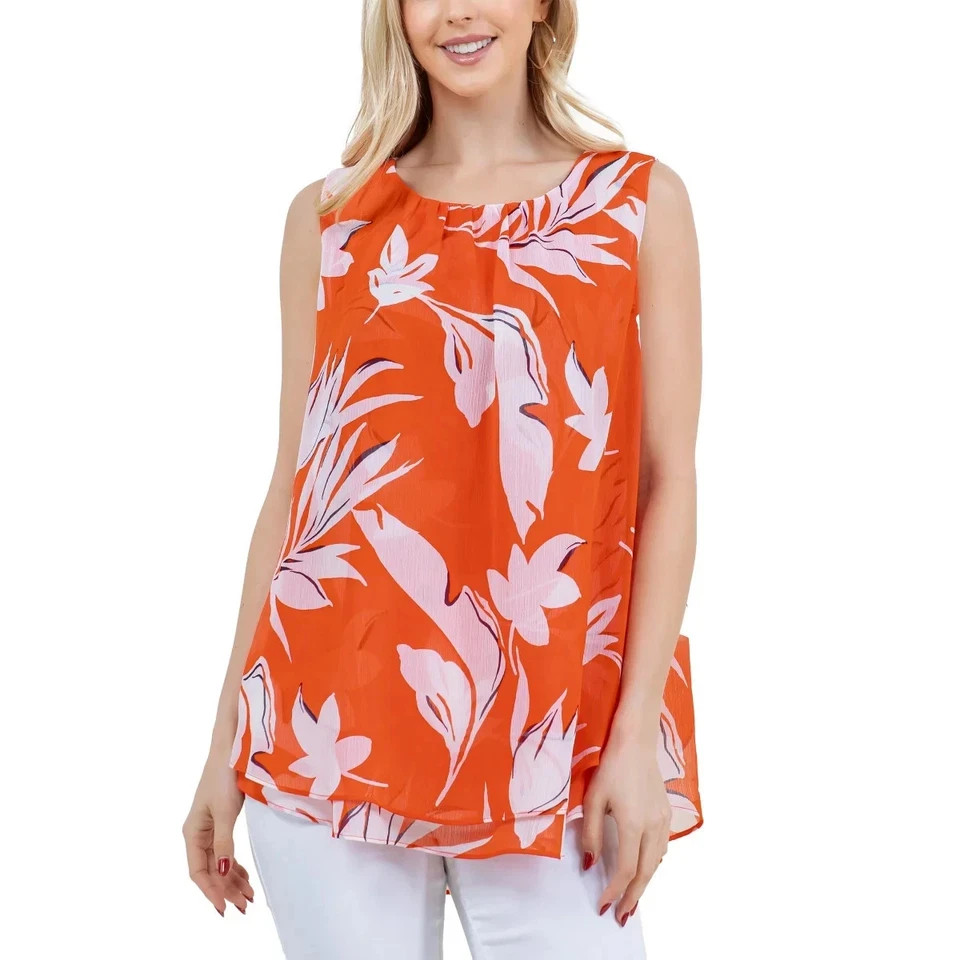 Cristina B Women’s Crew Neck Sleeveless Top, Cherry Tomato, Size L