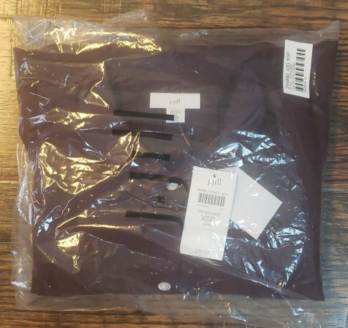 J. Jill Pleated Button‑Front Tunic Thigh Length Long Sleeve Spiced Wine XSP NWT