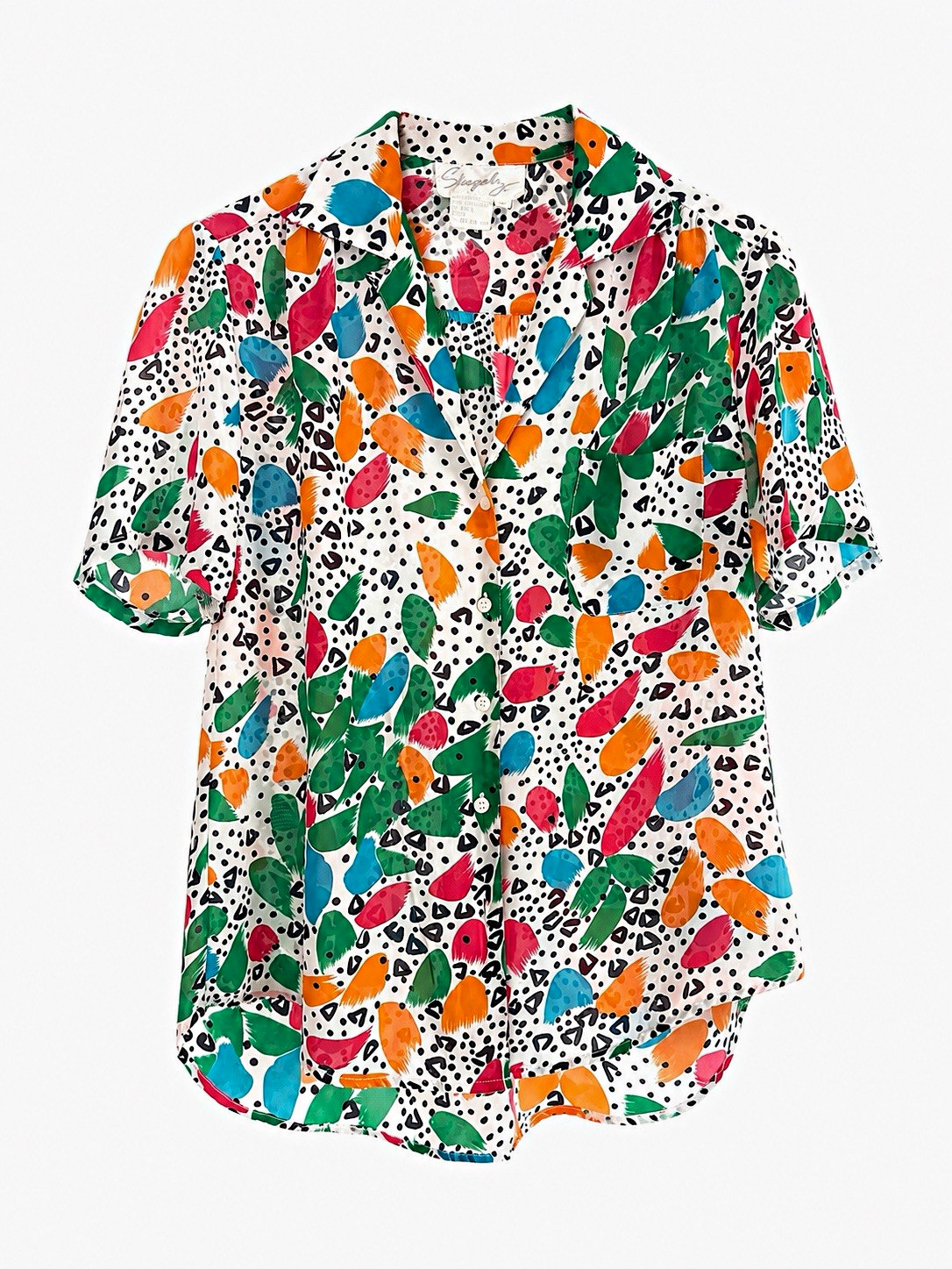 Shapely Multicolor Abstract Print Collared Short Sleeve Button-Up Blouse Size 8