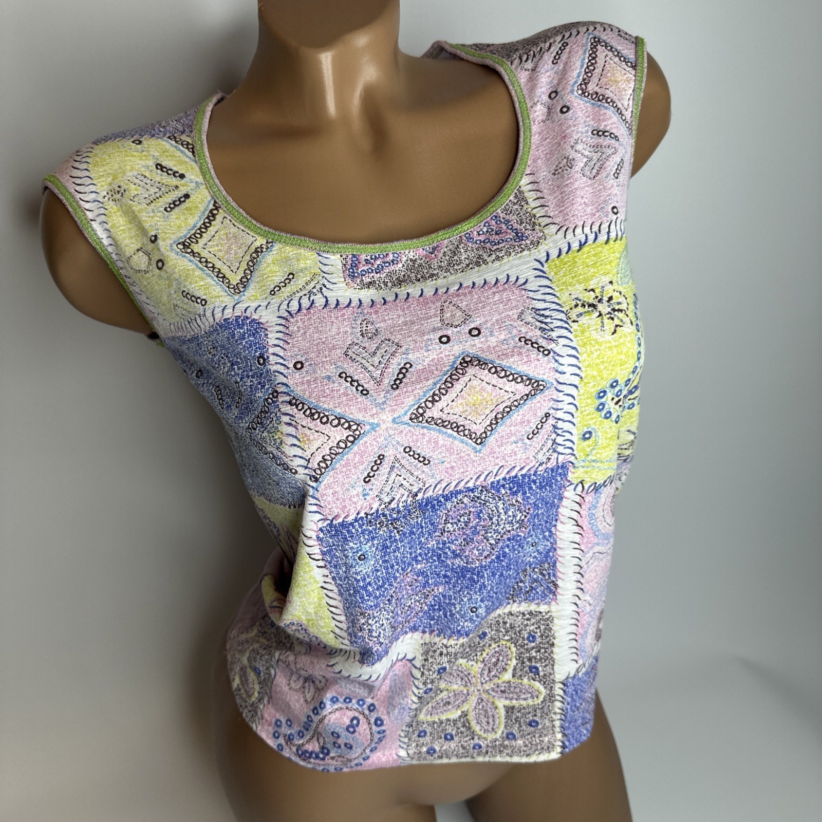 DRDK South Korea Womens Small Multi Color Patch Work Tank Top Glitter Back Rare