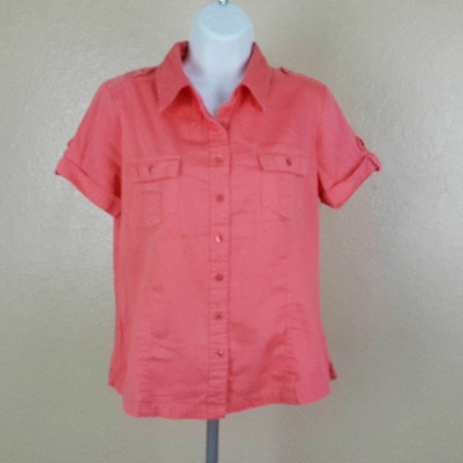 Dressbarn Blouse Top Women’s Button Down Orange DM18