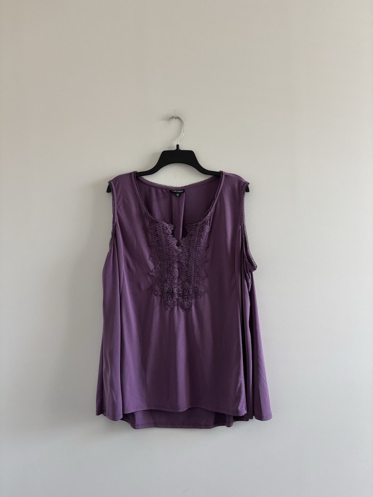 Roz & Ali Blouse Sleeveless Purple Embroidered Tank Shell Womens 3X Romantic