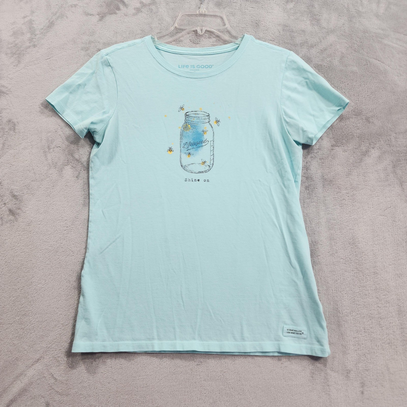Life Is Good Shirt Womens S Blue Shine On Firefly Jar Graphic Tee Crusher Cotton