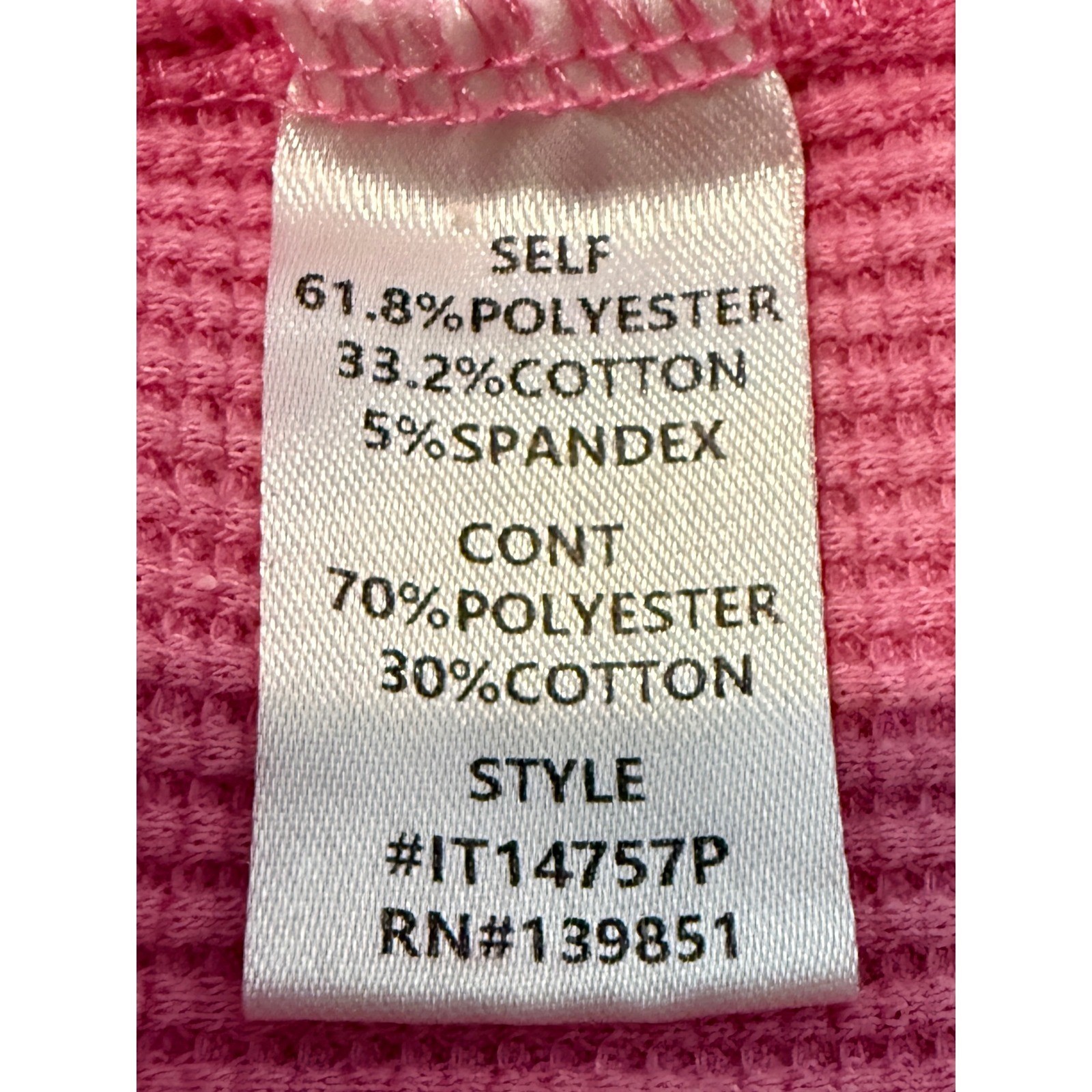 Oddi Pink Waffle Knit Short Sleeve Henley Top Oversized 2XL IT14757P