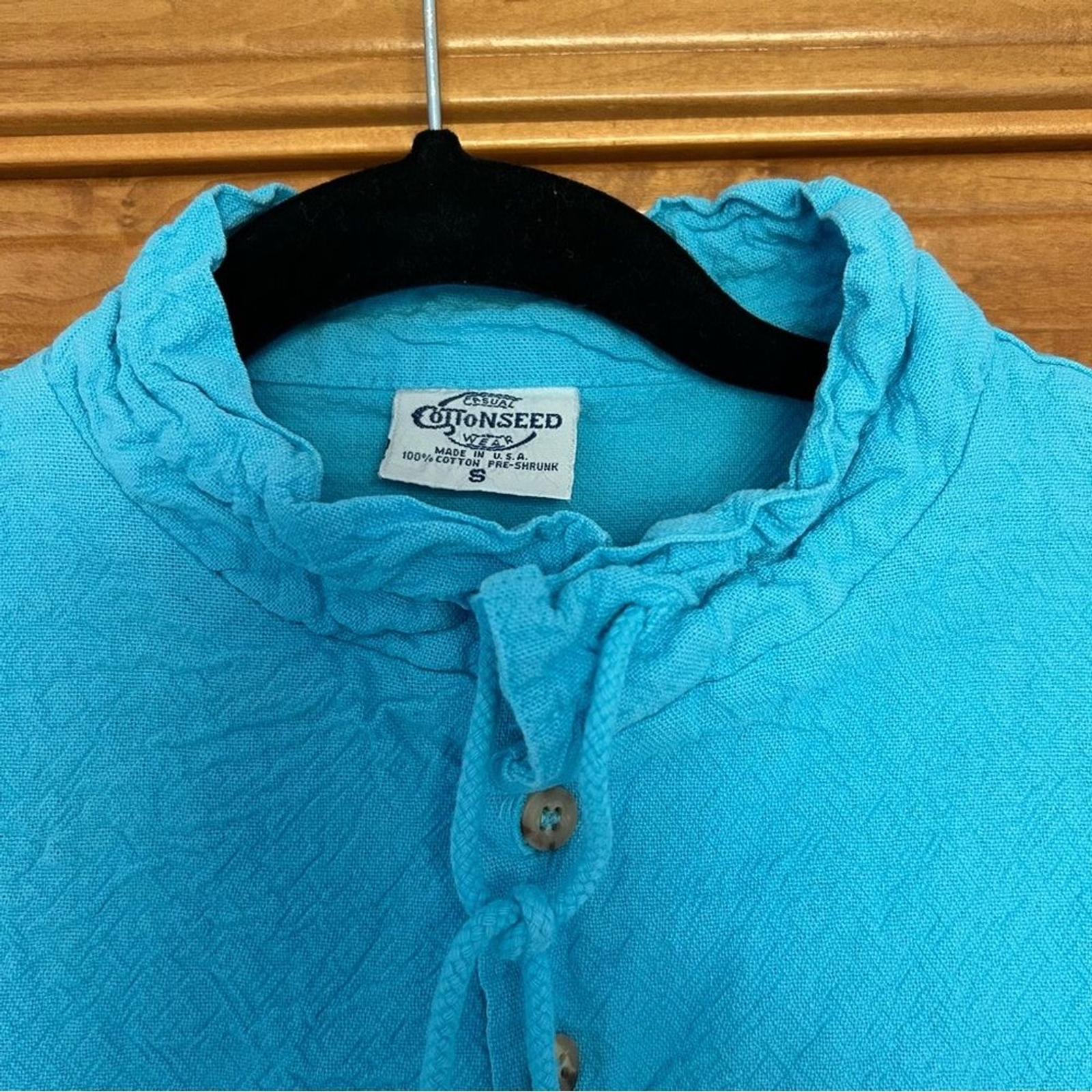 Cottonseeds 3 Button Pullover Top Bright Blue Unisex Sze Small Coastal Lagenlook