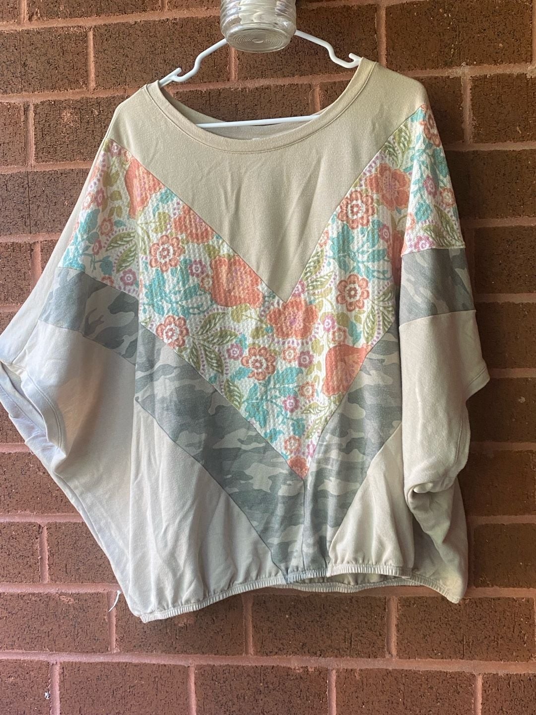 Cato Floral and Camouflage Patchwork Waffle Knit Dolman Top