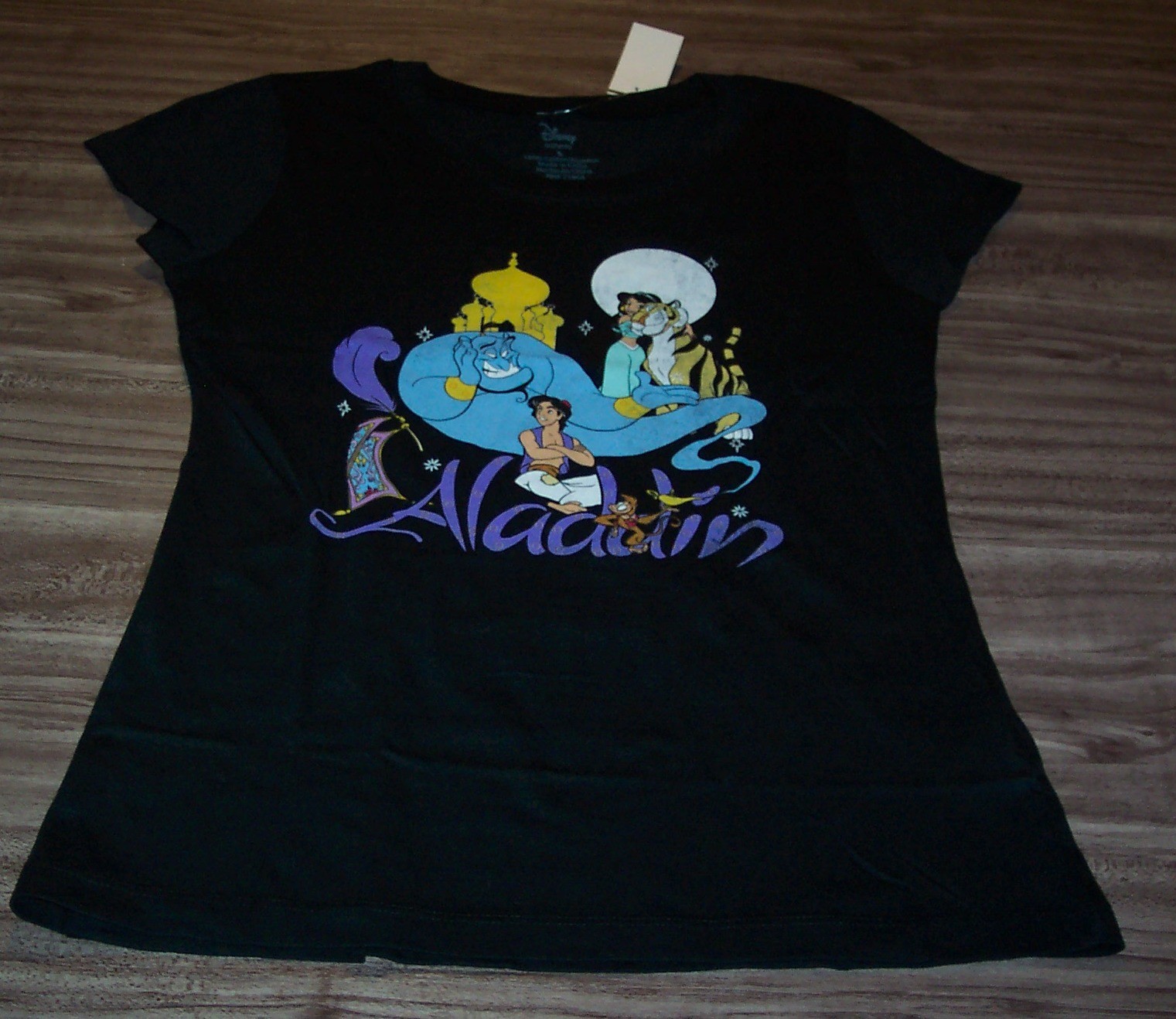 WOMEN’S TEEN JRS Walt Disney ALADDIN Jasmine Genie Abu T-shirt LARGE NEW w/ TAG
