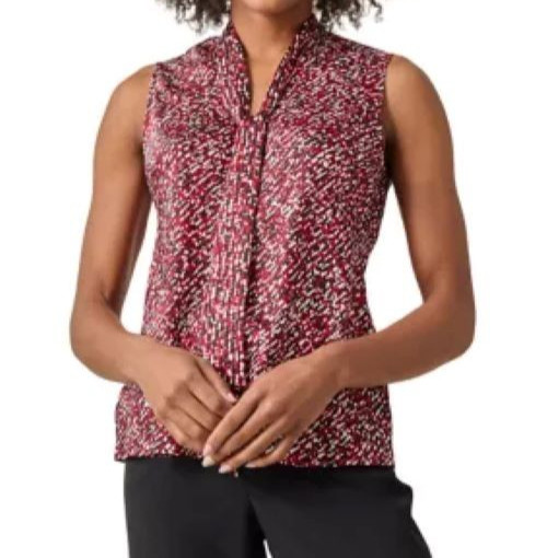 KASPER FIRE RED MULTI TIE FRONT BLOUSE TOP SZ XL NWT