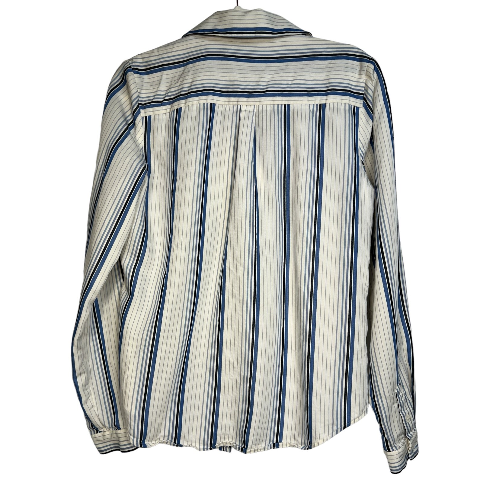 Paige Womens White Dream Blue Striped Notch Lapel Collar Button Up Shirt Size M
