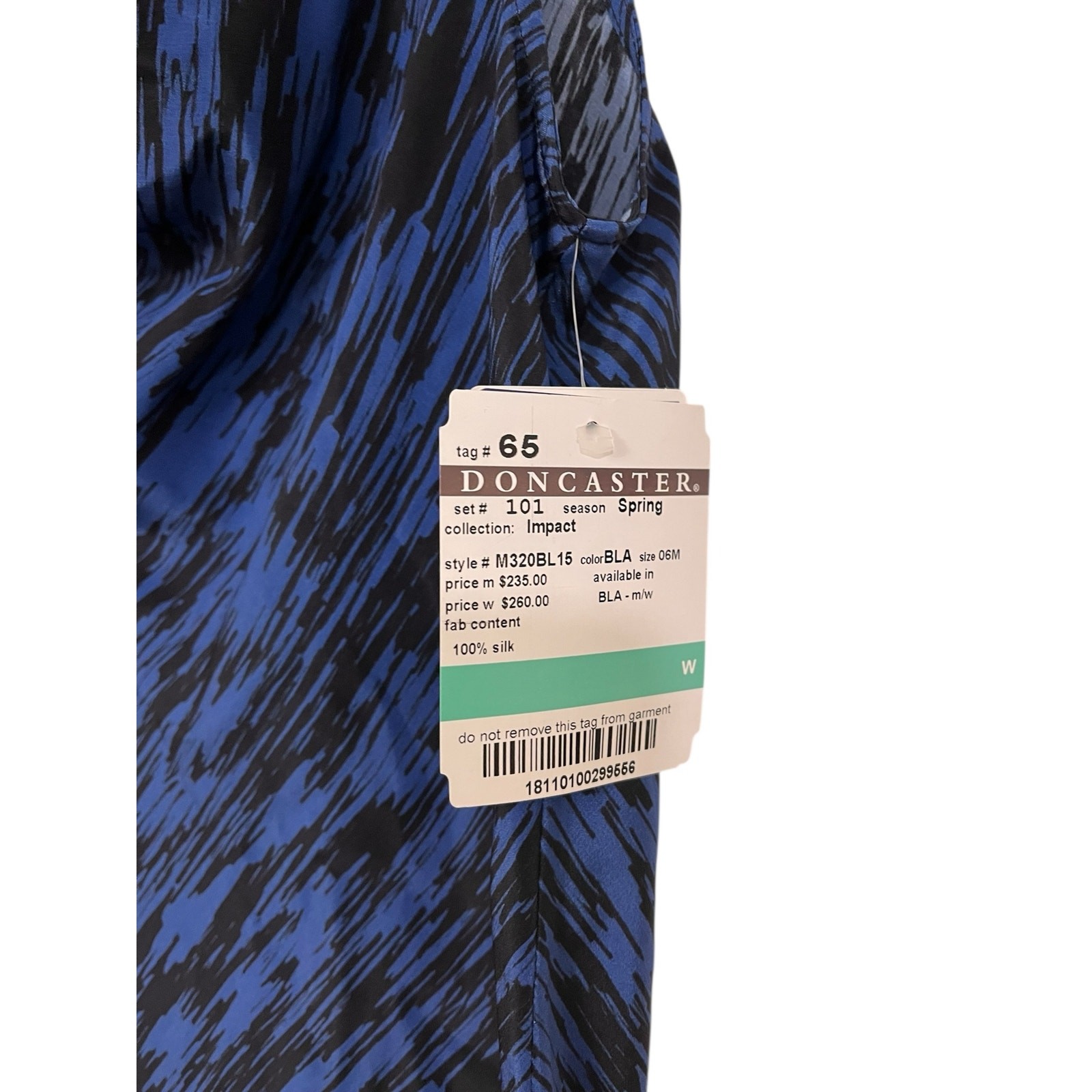 Doncaster Collection Blue and Black Sleeveless 100% Silk Cowl Neck Blouse Size 6