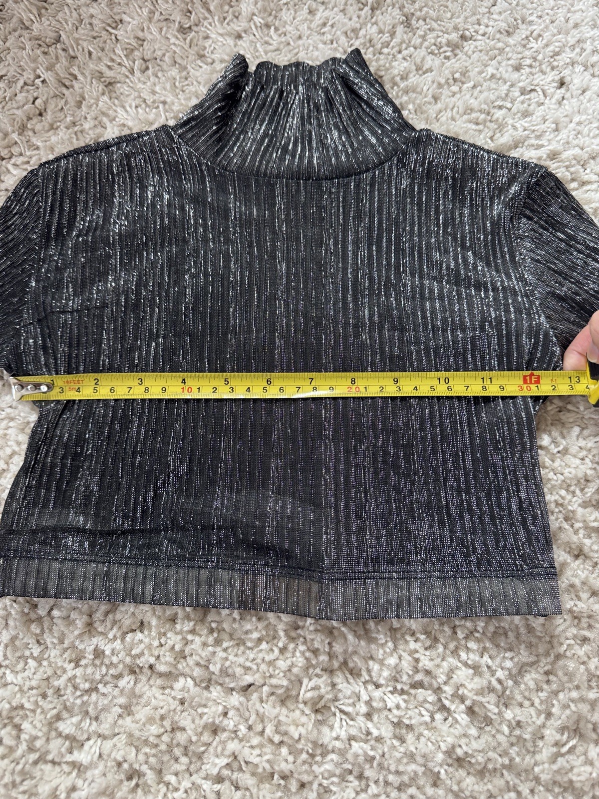 Women’s The Line By K Black Metallic Long Sleeve Festival Rave Crop Top XS-S