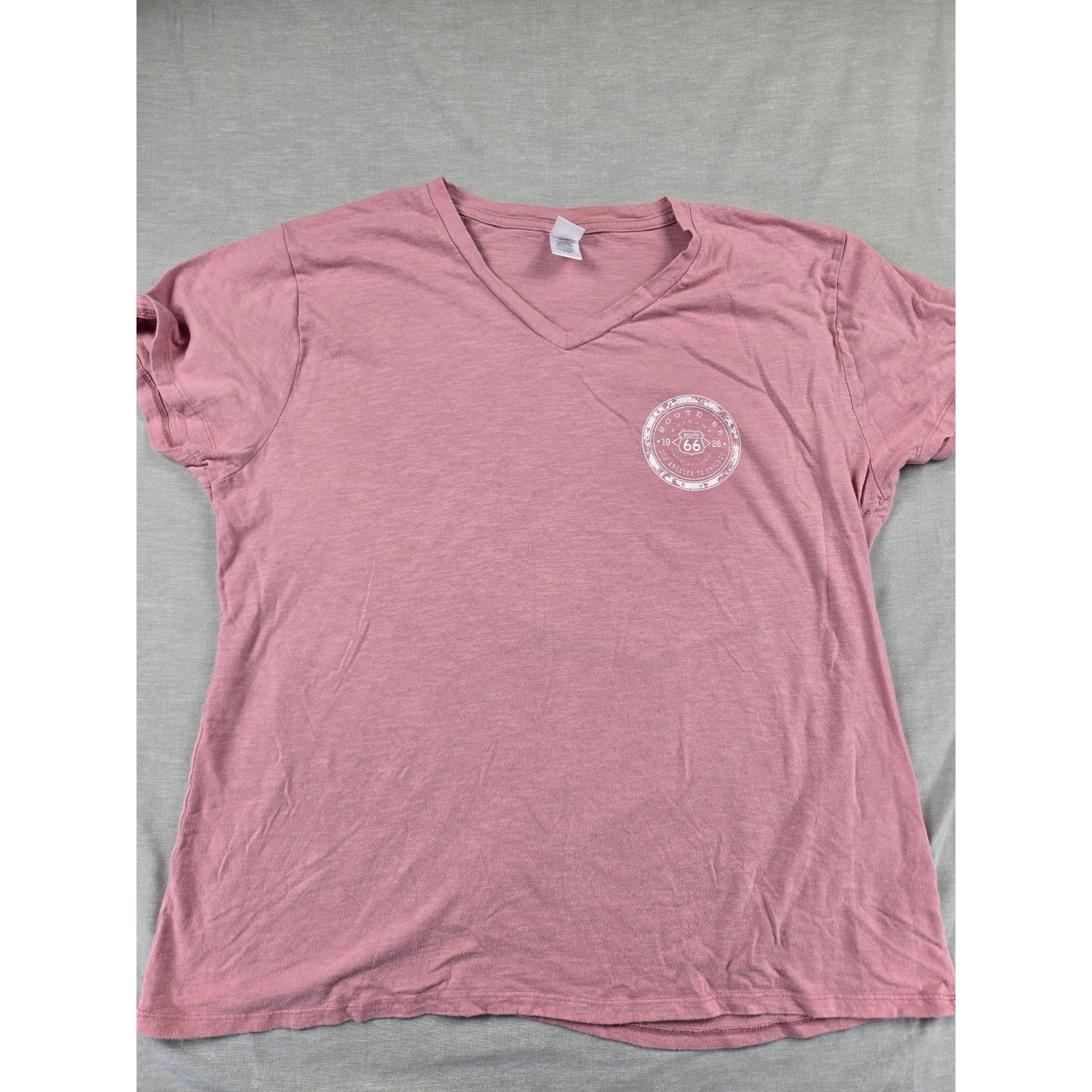Prairie Mountain Route 66 Floral Graphic V-Neck T-Shirt Mauve Pink XXL Cotton