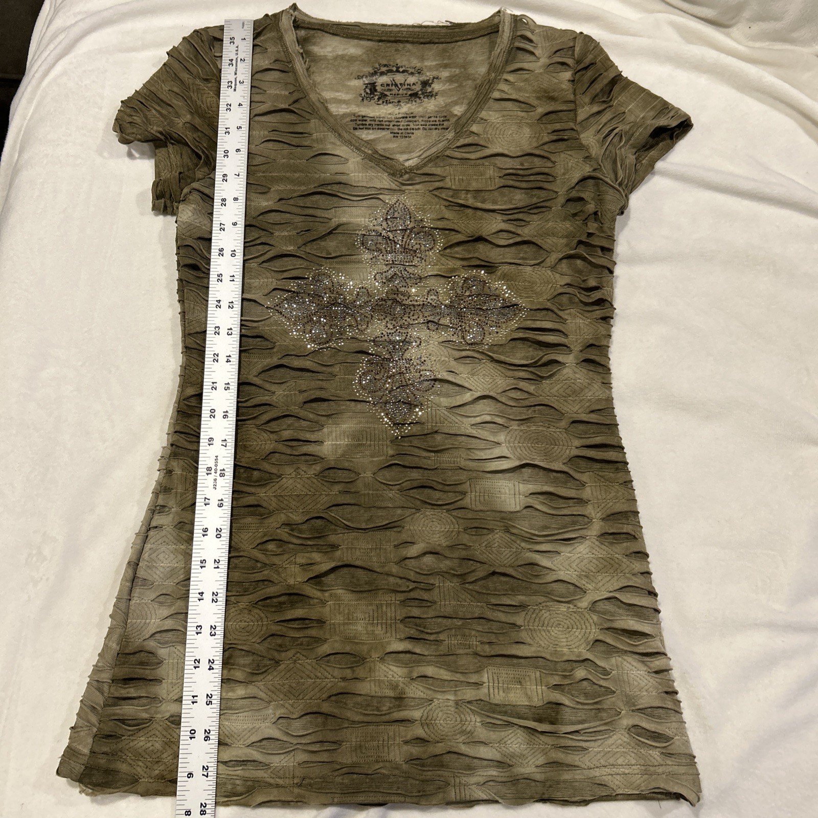 V Cristina Ripped-layer Rhinestone Cross Tee
