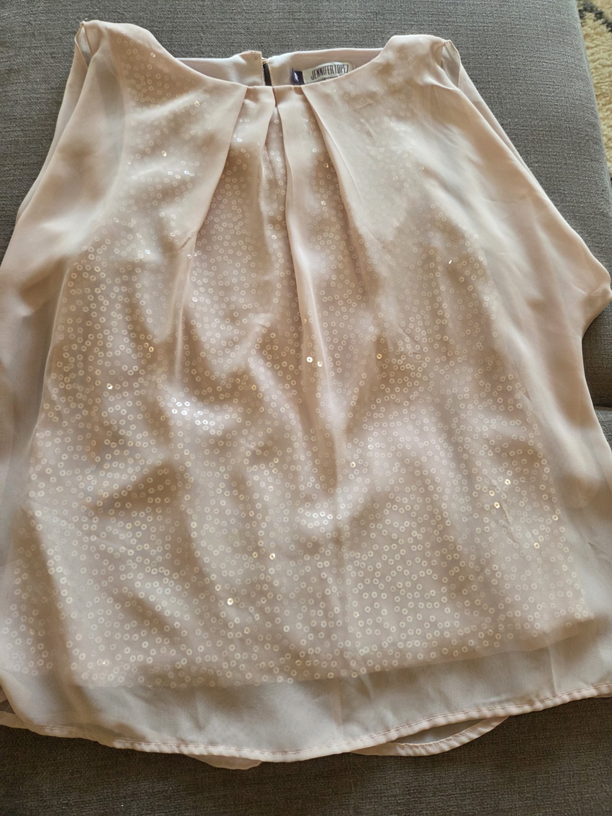 Jennifer Lopez Ivory Sequin Pleated Chiffon Sleeveless Blouse Medium