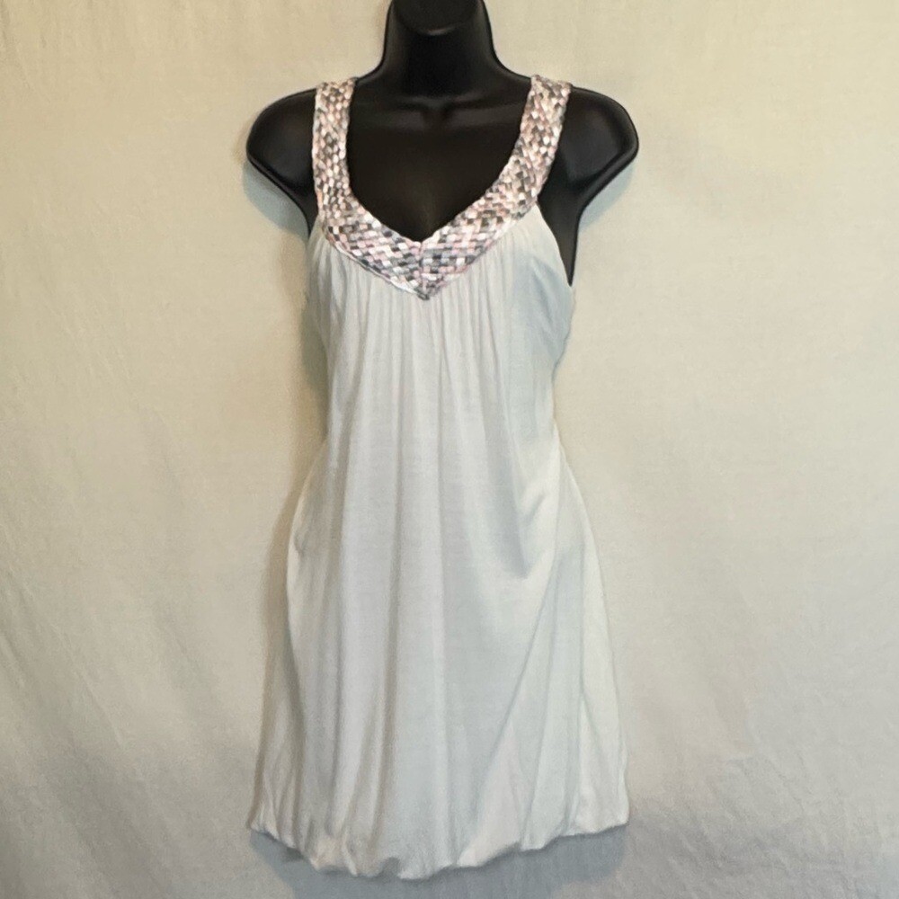 H-126 Soprano White Pink & Gray Sleeveless Summer Blouse Size S