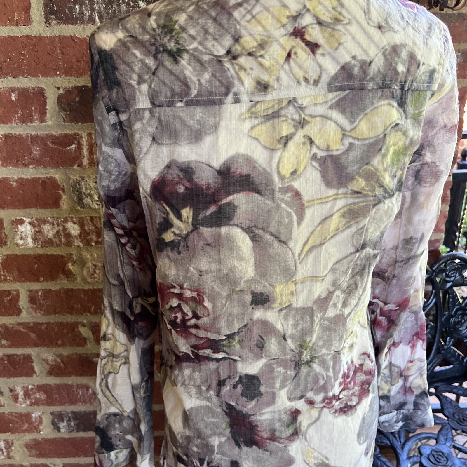 Mystree Maxi Button Down Top Tunic Floral Size Small Colorful Side Slit