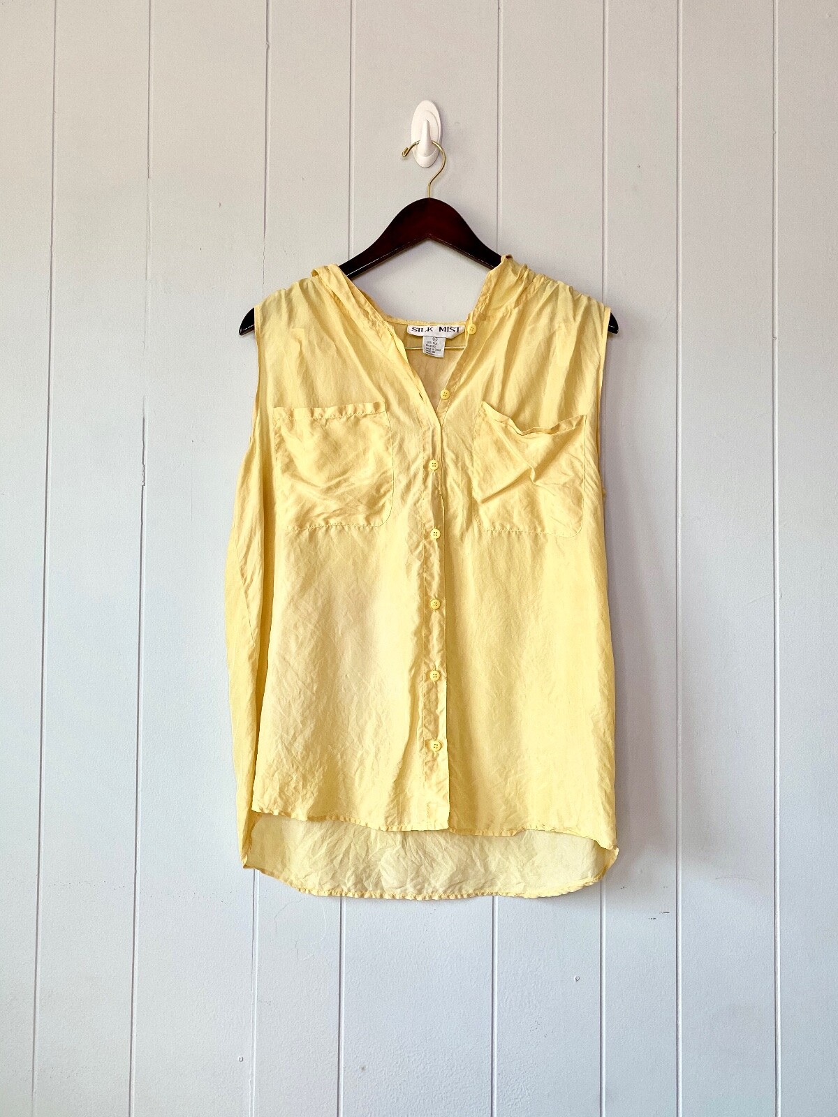 Vintage Silk Yellow Hooded Tank Womens Size Large 100% Silk