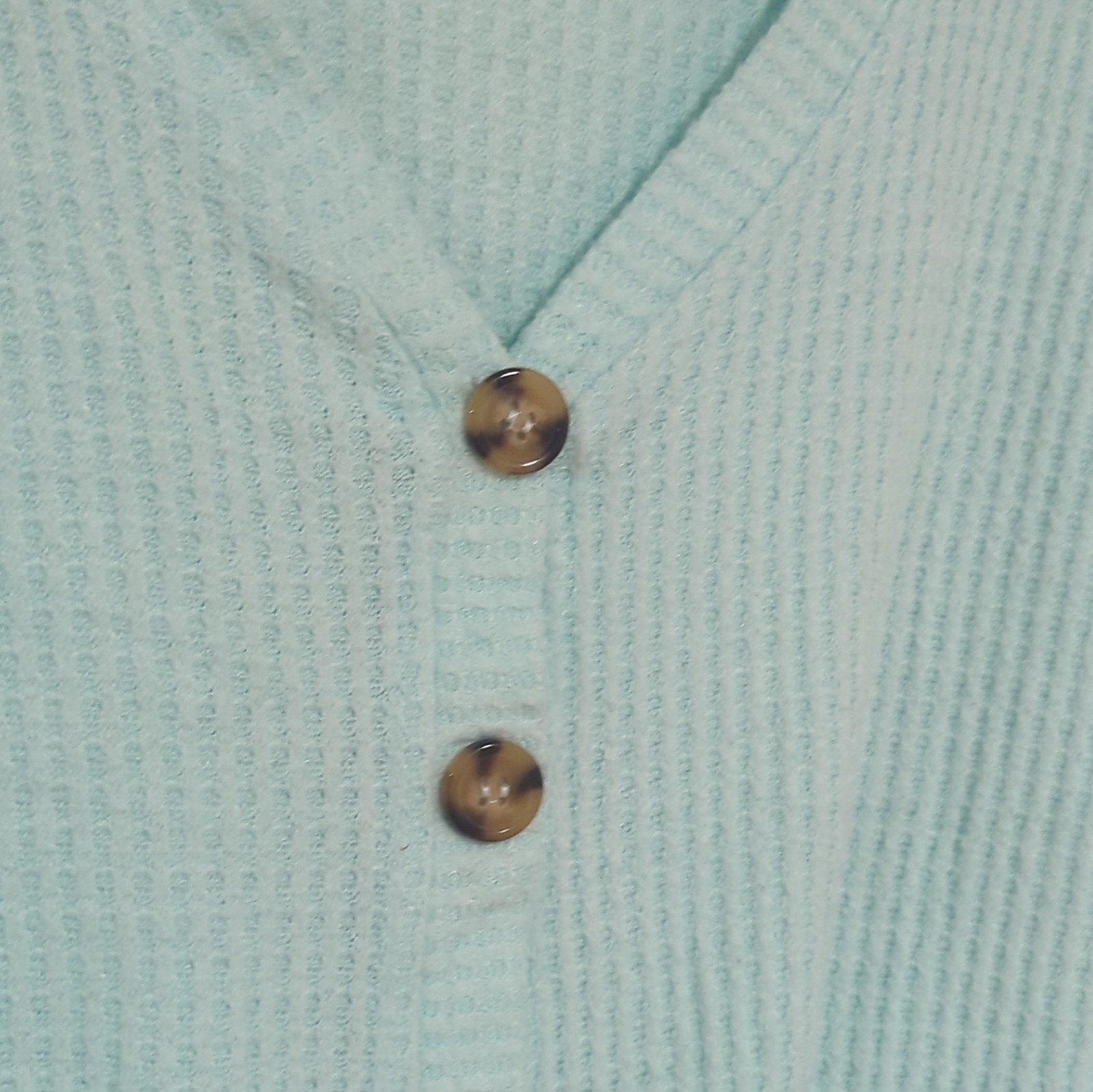 Pink Rose Womens Blue Solid Waffle Knit V-Neck Button Front Tie Hem Top S