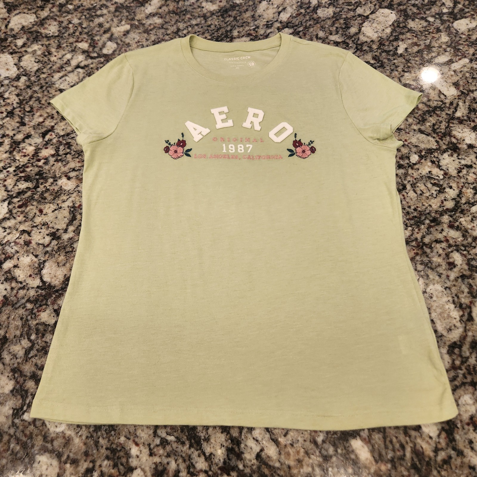 Aeropostale Aero Original T Shirt Womens XXL Green Short Sleeve NWOT Puffy Lett