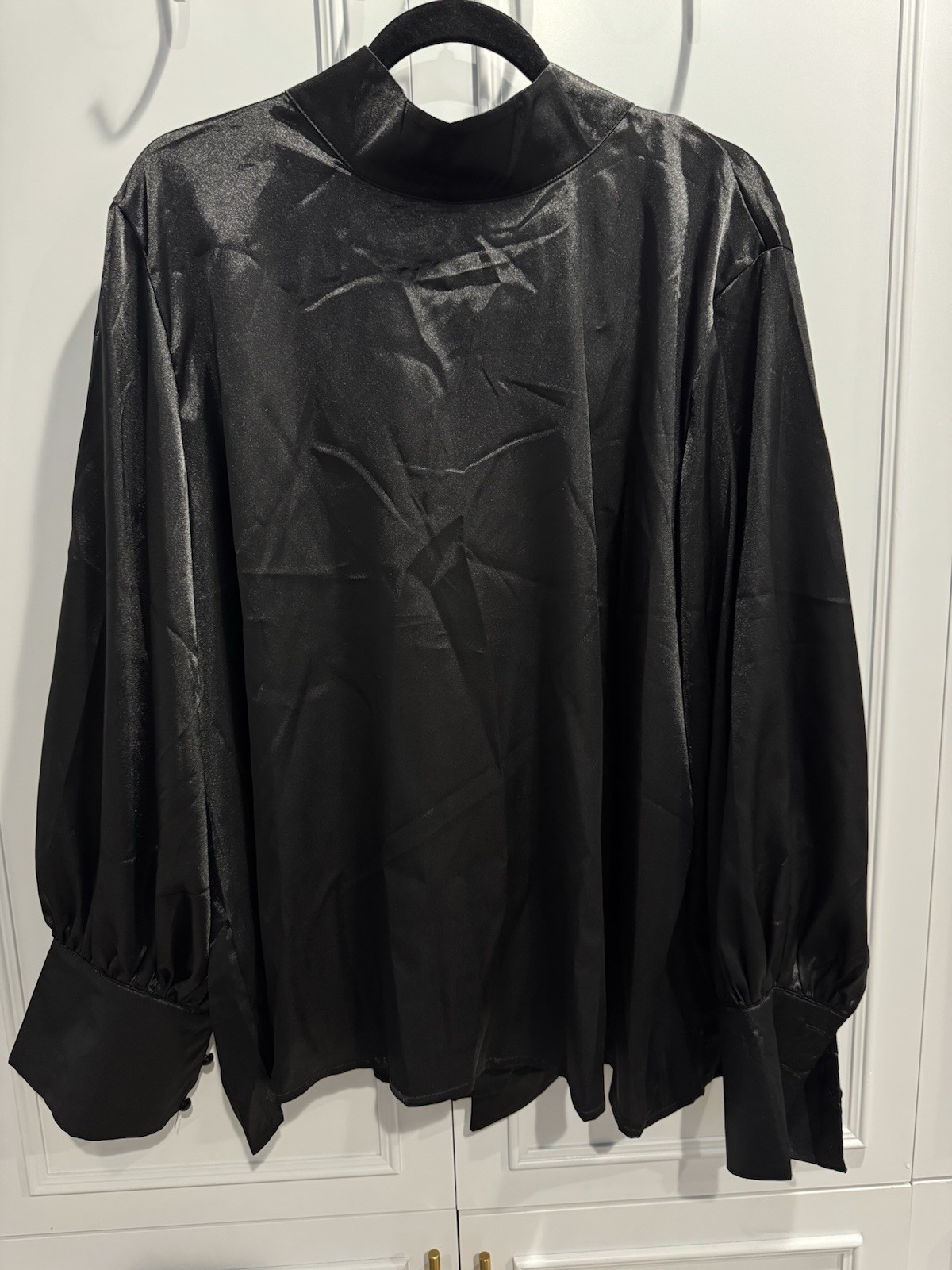 Celmia 5X Women’s Long Sleeve Satin-like Blouse Pullover Back Button Neck Bow
