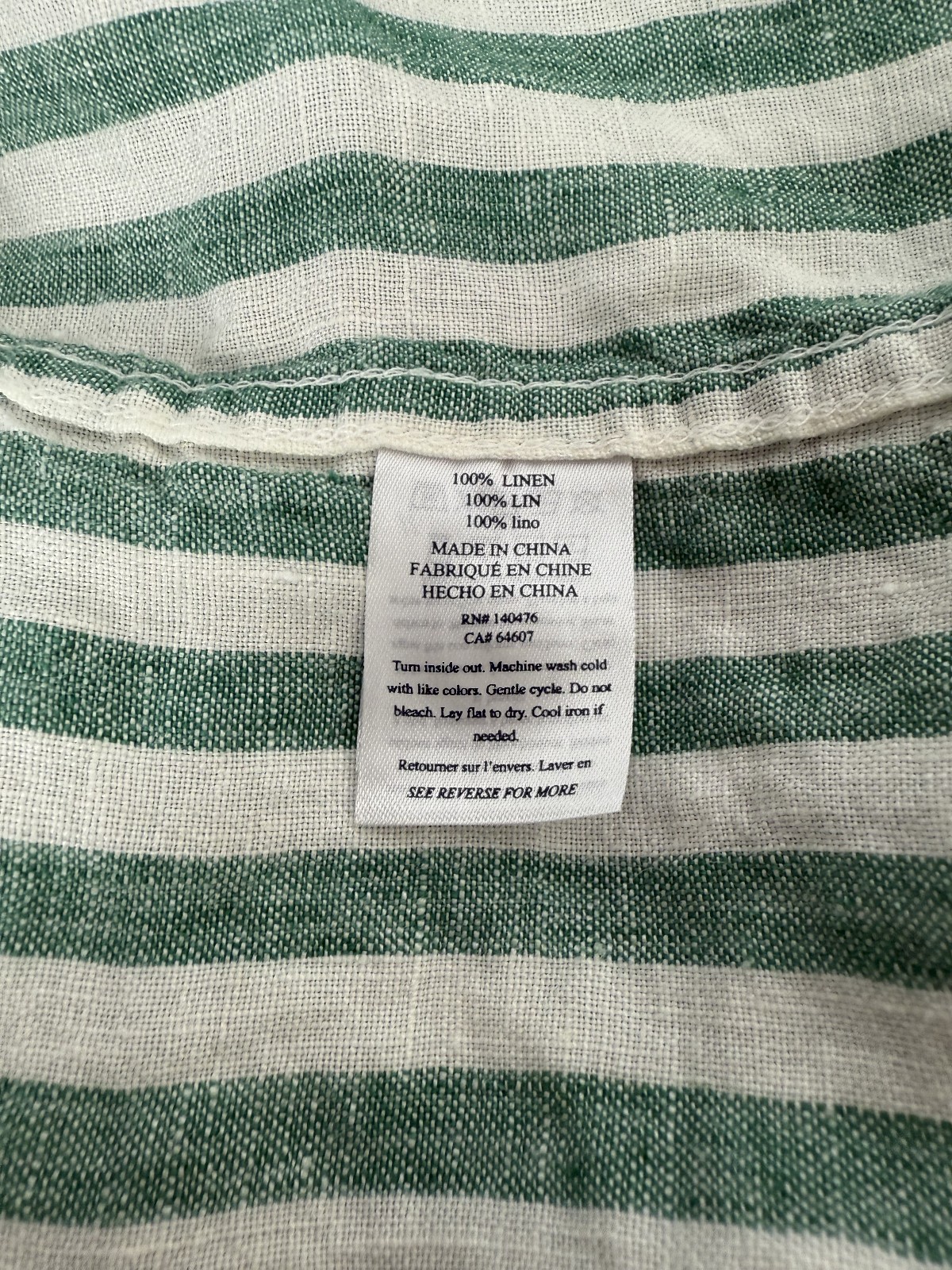 Faherty Laguna Linen Top Women M Green White Striped Boxy Relaxed Beach Vacation