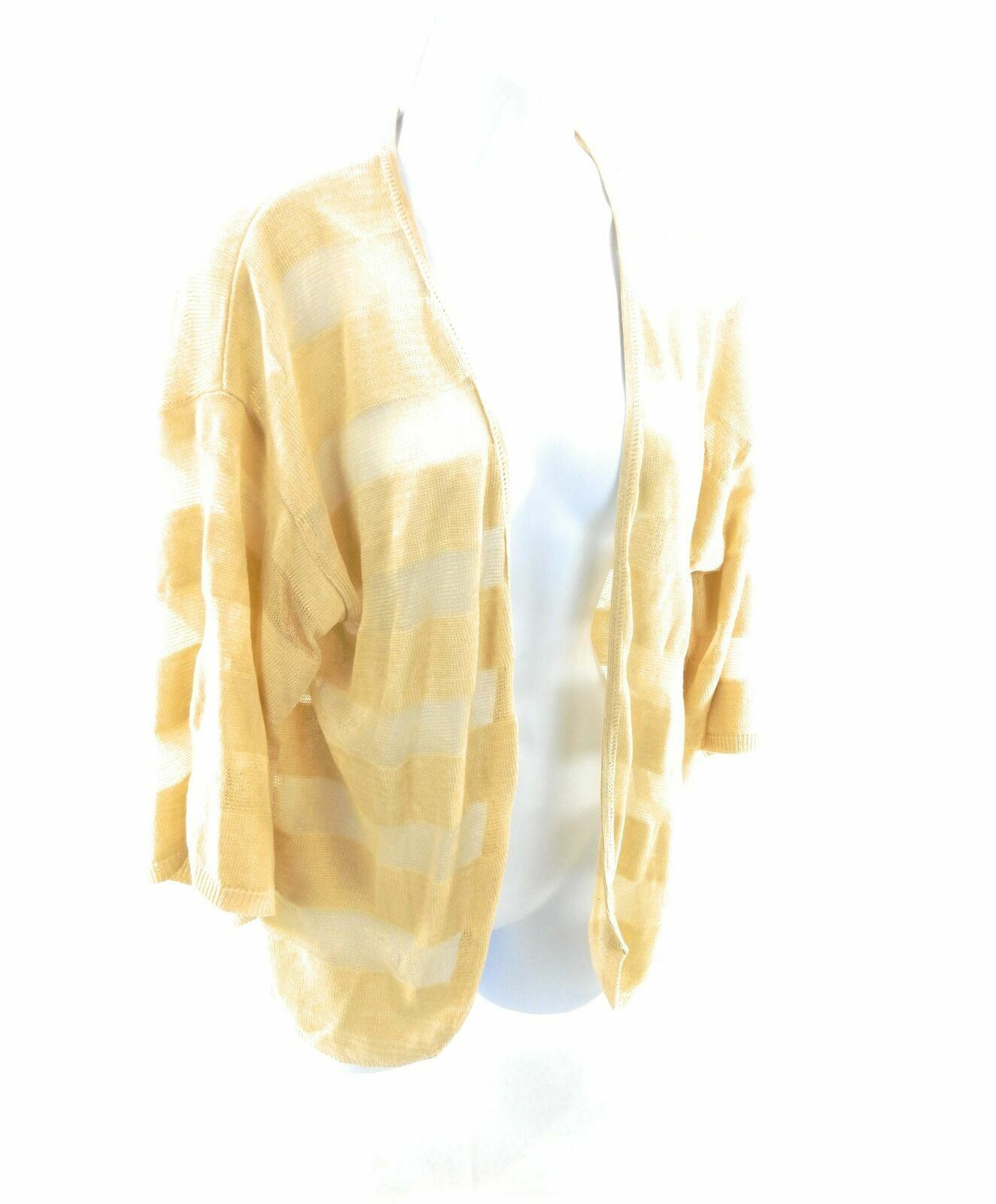 2 1 2 New York Womens Nude Sheer Striped 3/4 Length Sleeve Cardigan Size Medium