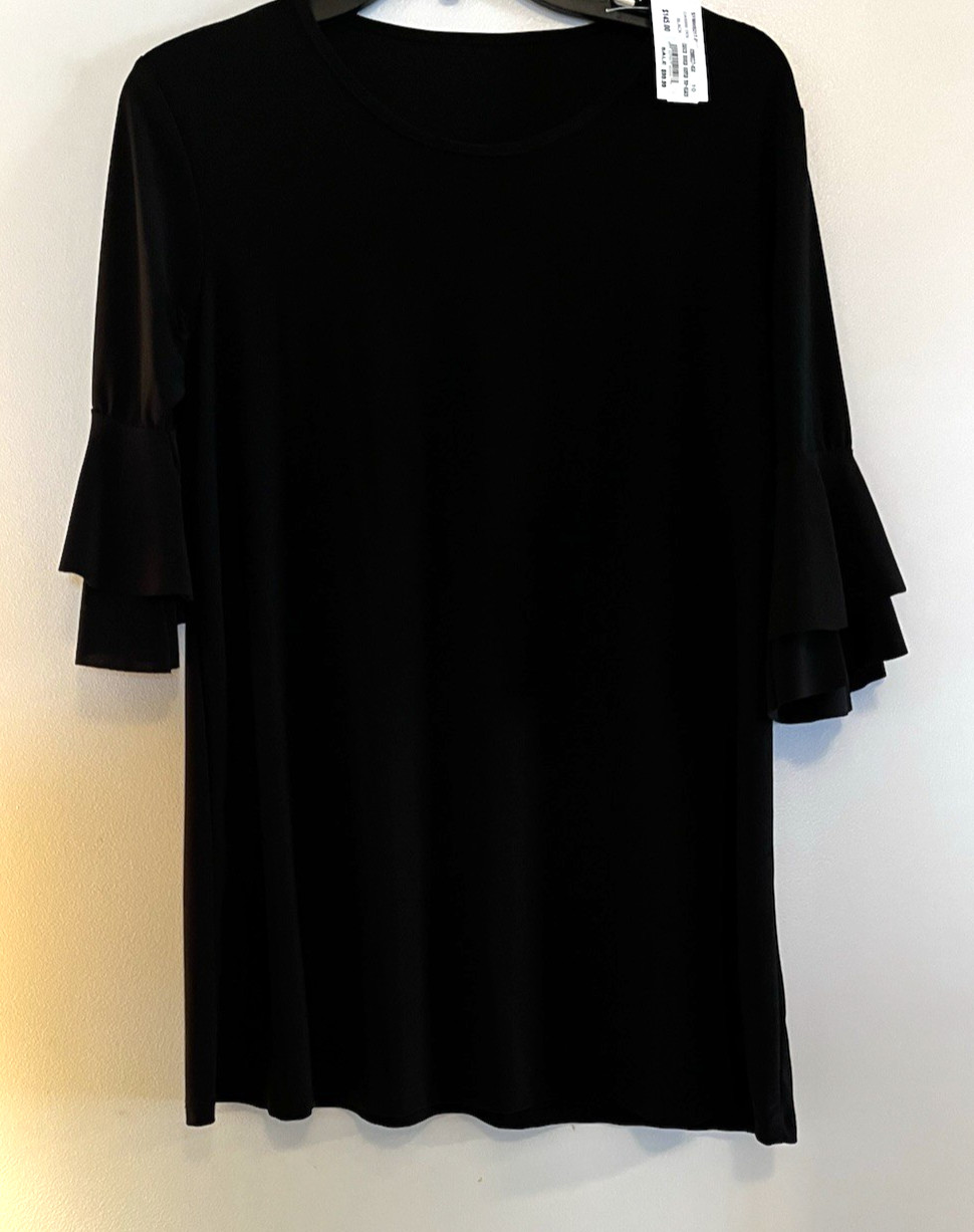 NWT Sympli Evelyn & Arthur Black Double Ruffle Sleeve Scoop Neck Top Size 10