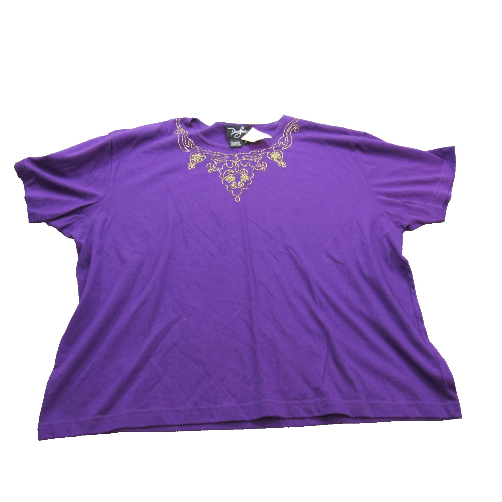 Diana Lewis Shirt Womens Medium Purple Gold Embroidered Made USA Boho Top Unique