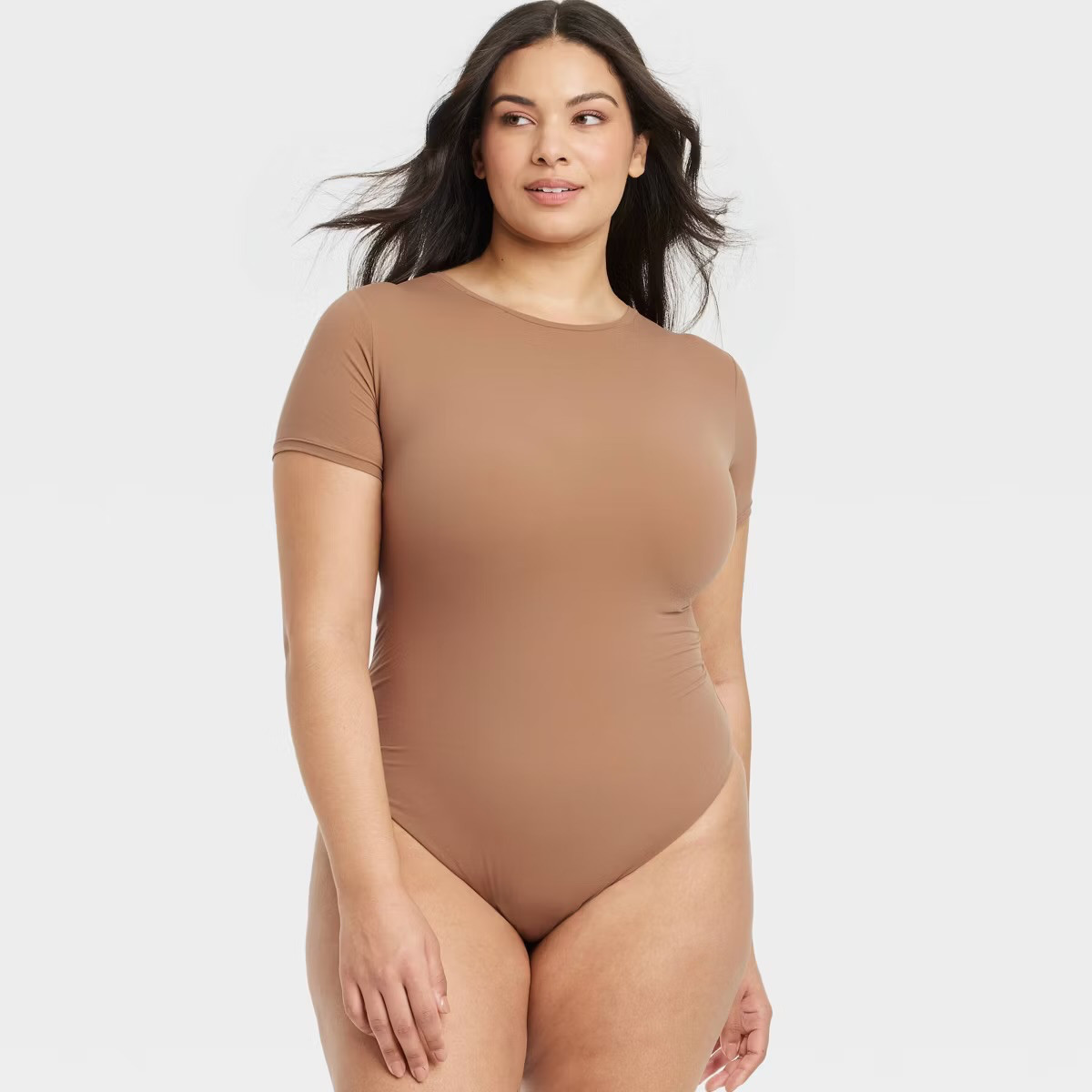Auden Luxury Collection 4 Way Stretch Short Sleeve Bodysuit XXL Brown
