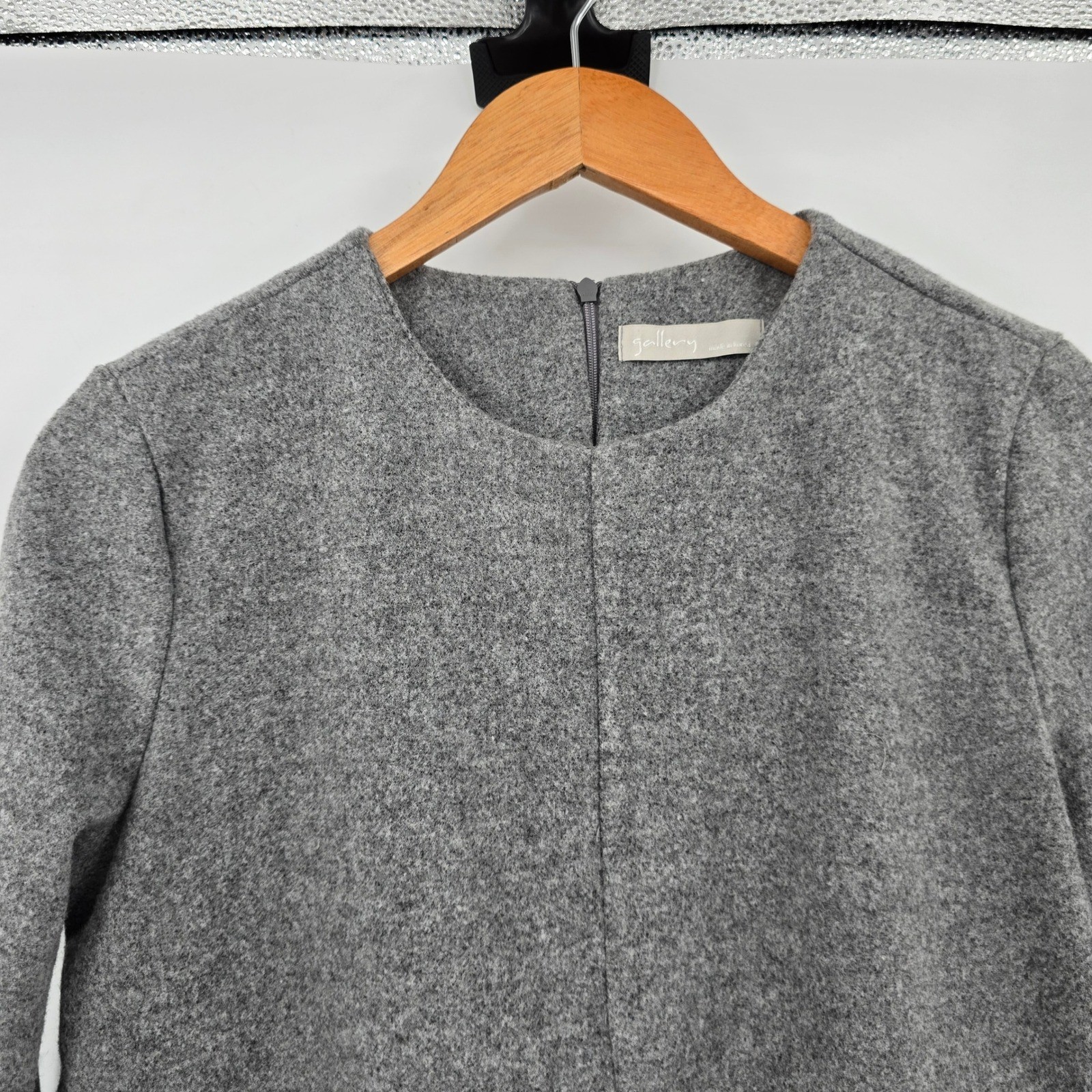 Gallery Pleated Peplum Top Long Sleeve Gray Made in Korea Minimalist