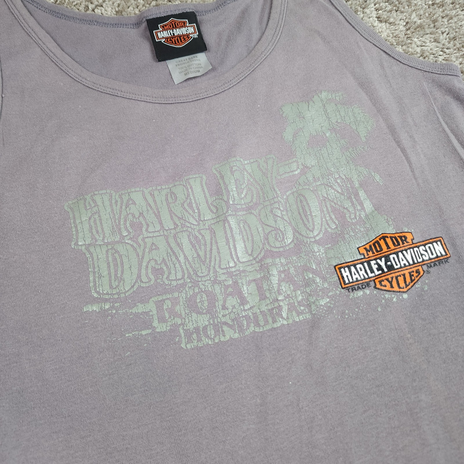 Harley-Davidson Tank Top Womens Medium Gray Cotton Roatan Honduras Biker Tee