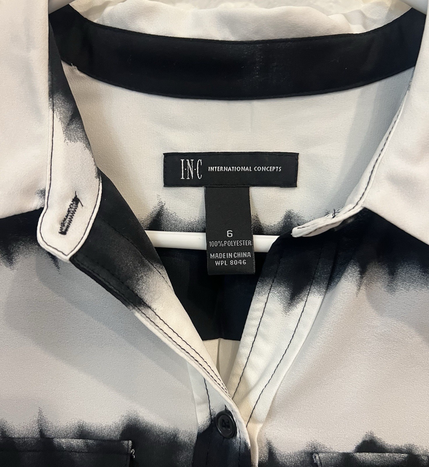 I.N.C International Concepts Long Sleeve Blouse Size 6 Small Black And White INC