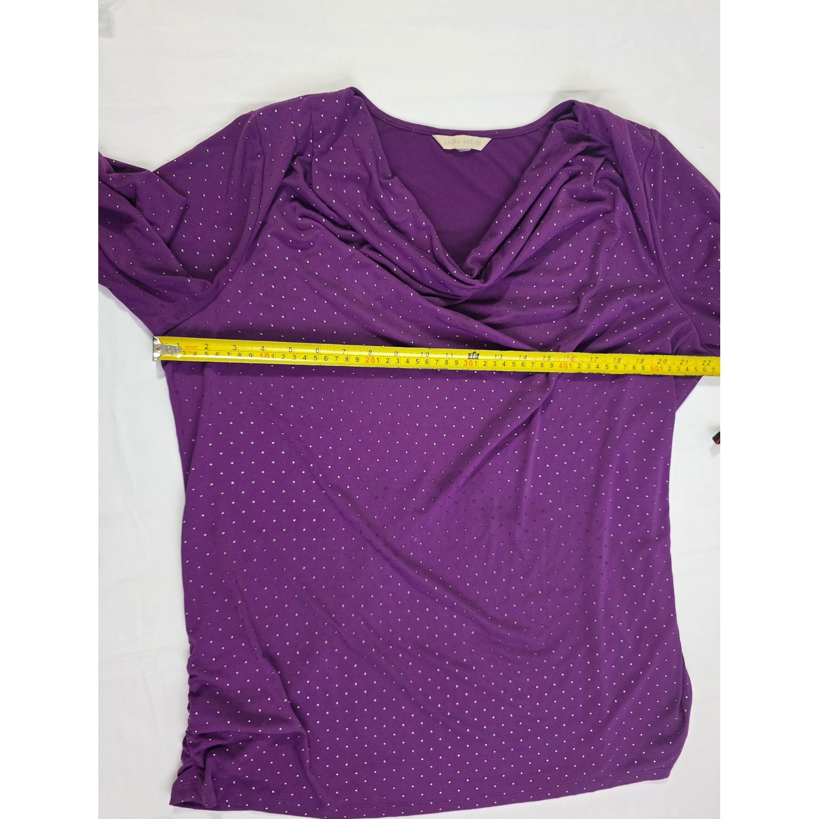 Laura Ashley Purple Cowl Neck Studded 3/4 Sleeve Ruched Top Plum Womens XL