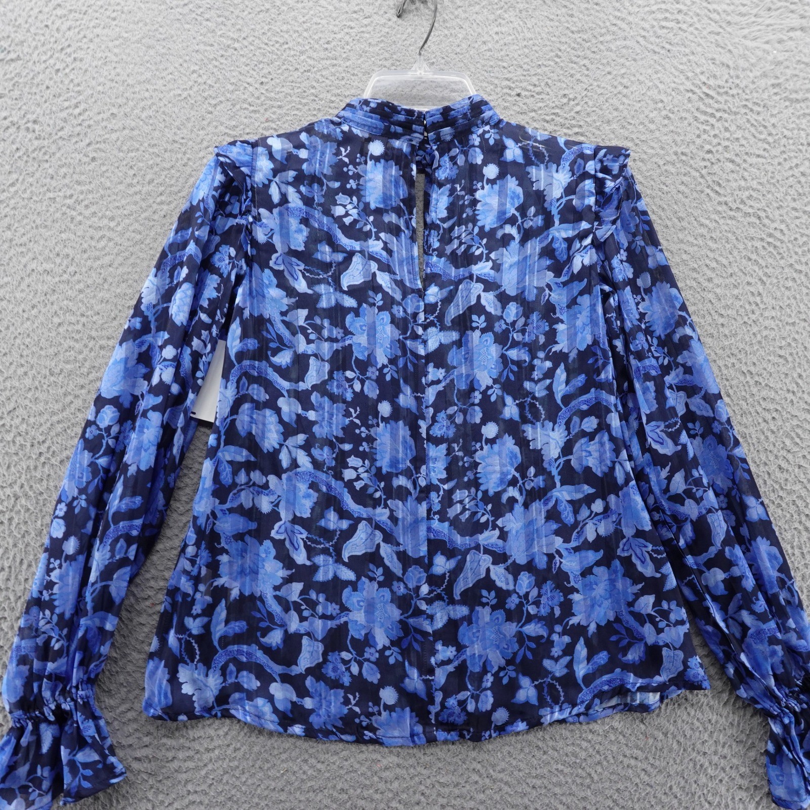 French Connection Blue Floral Mock Neck Long Sleeve Ruffle Blouse Size 0 NEW