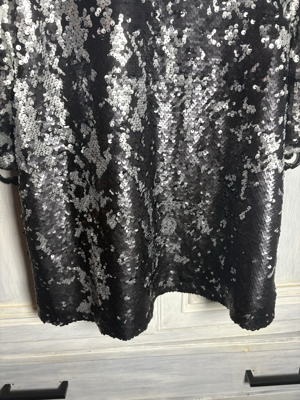 Buddy Love Black Smoke Sequin Blanche Top Oversized Party Fun Embellished