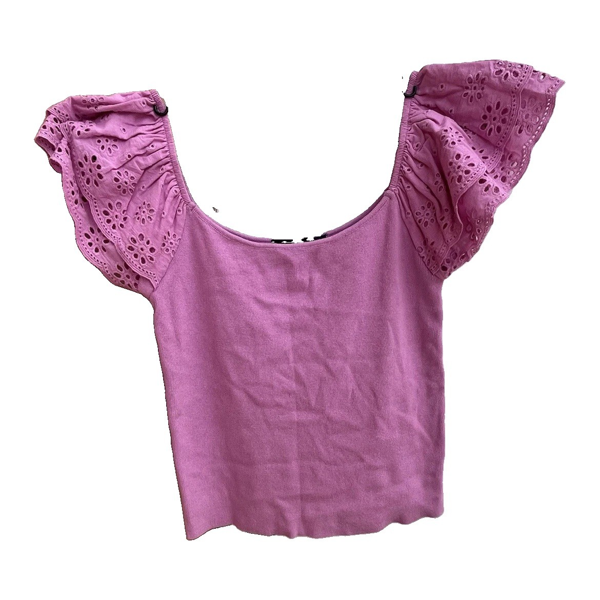 VICI Pink Elle Woods Barbiecore Pretty Eyelet Feminine Knit Cropped Blouse Sz S