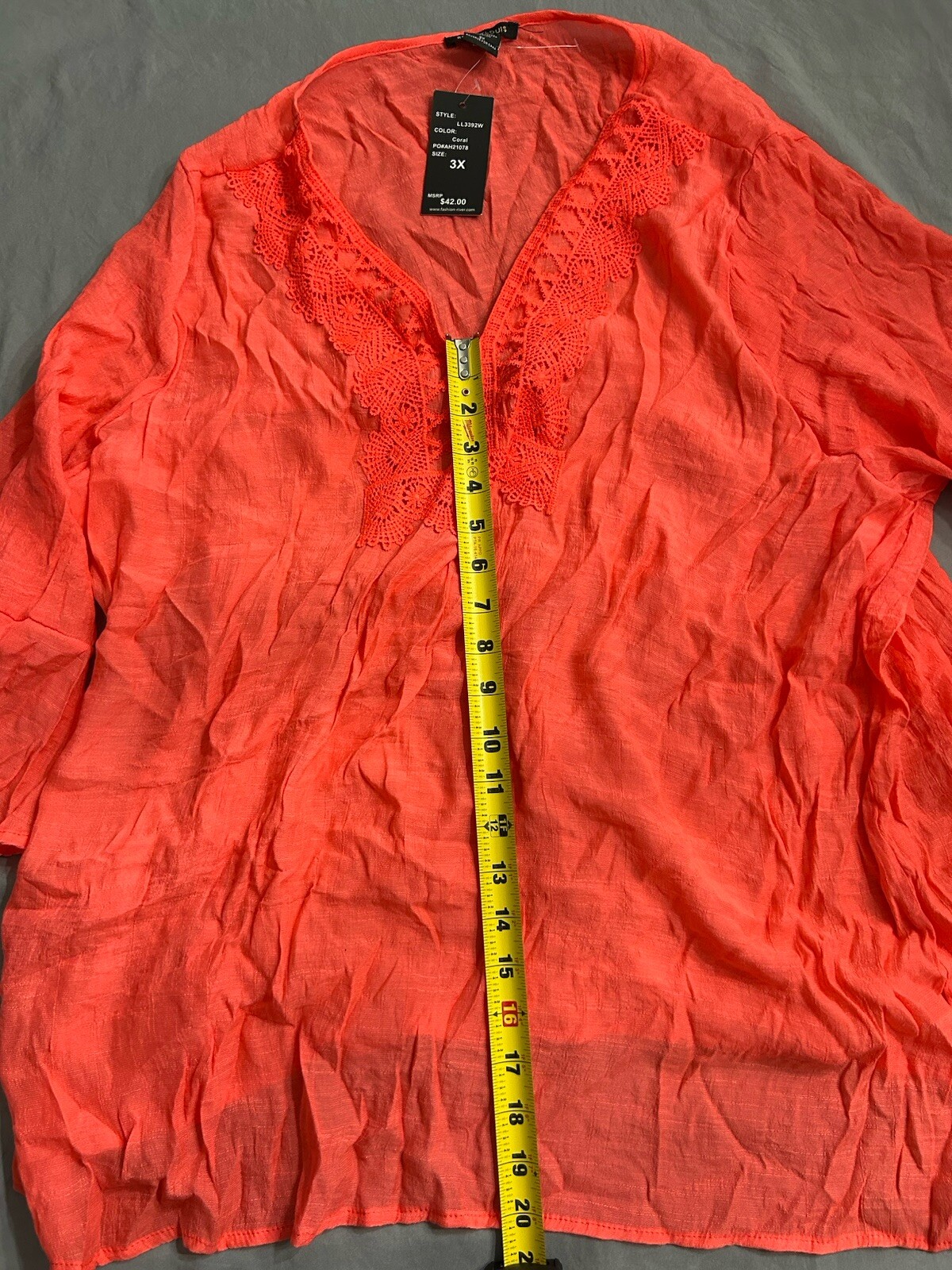 Robert Louis Womens Peach long sleeve Top Size 3x NEW