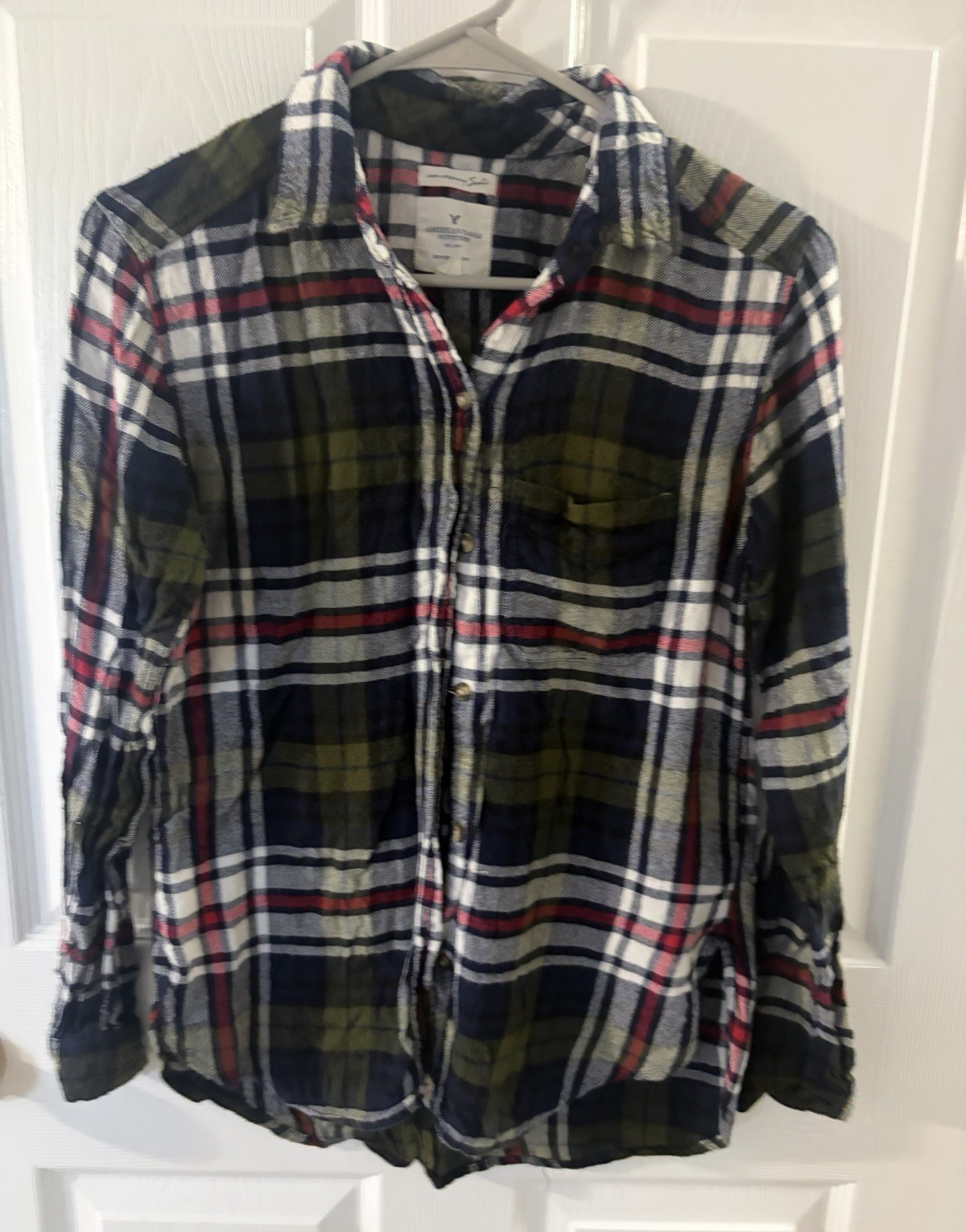 American Eagle Outfitters Boyfriend Fit Men’s XS Plaid Flannel Button-Up Pockets