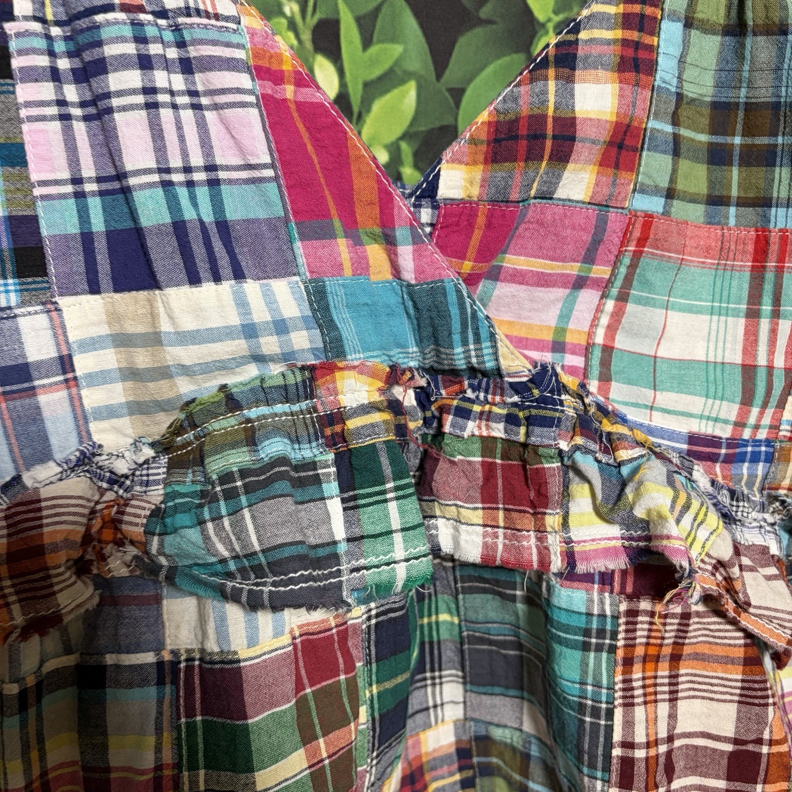 Pilcro Patchwork Plaid Tie Strap Peplum Tank Top Women’s Medium Cotton Boho