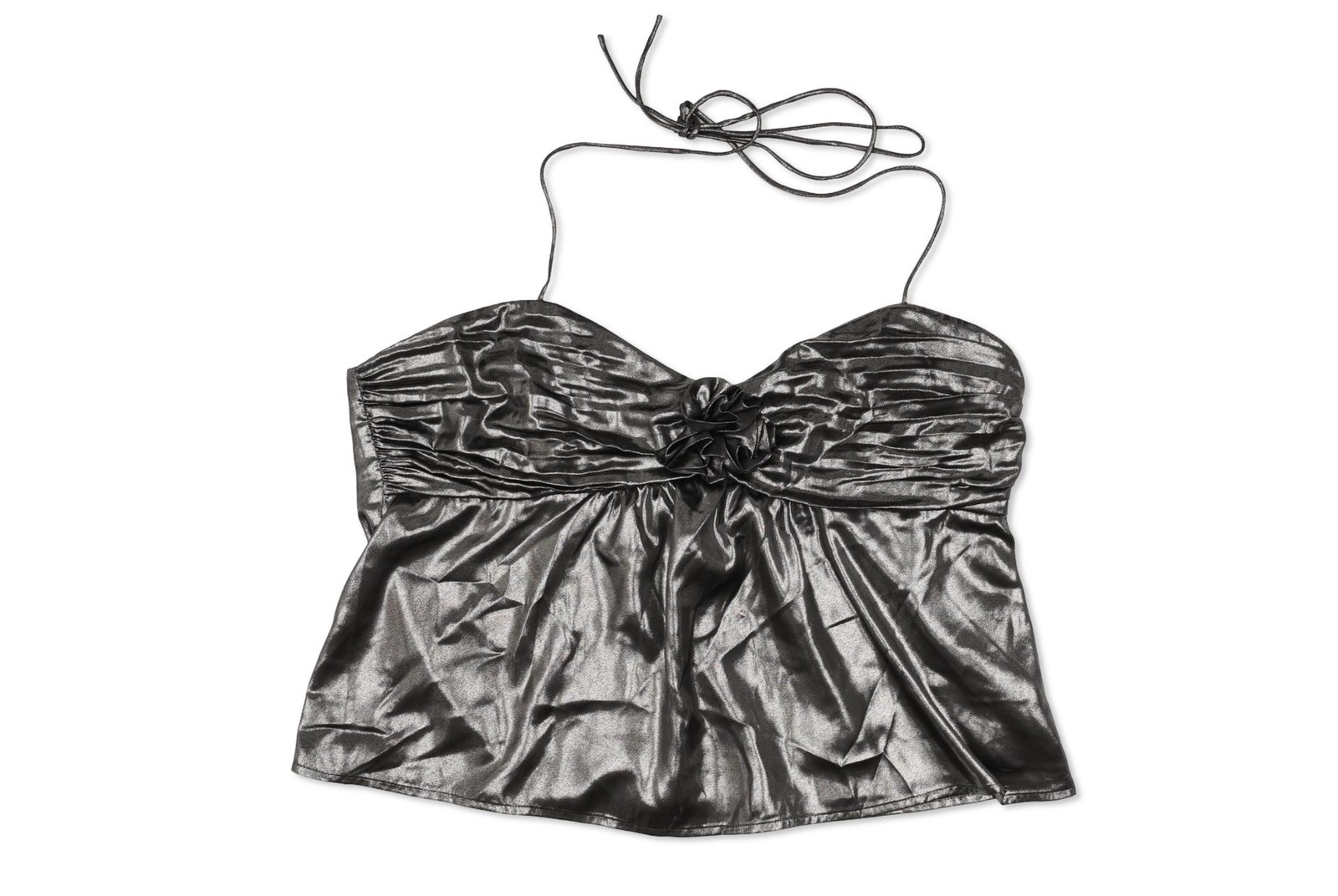 WAYF X Jourdan Sloane Selena Metallic Babydoll Halter Top Gunmetal Size XL